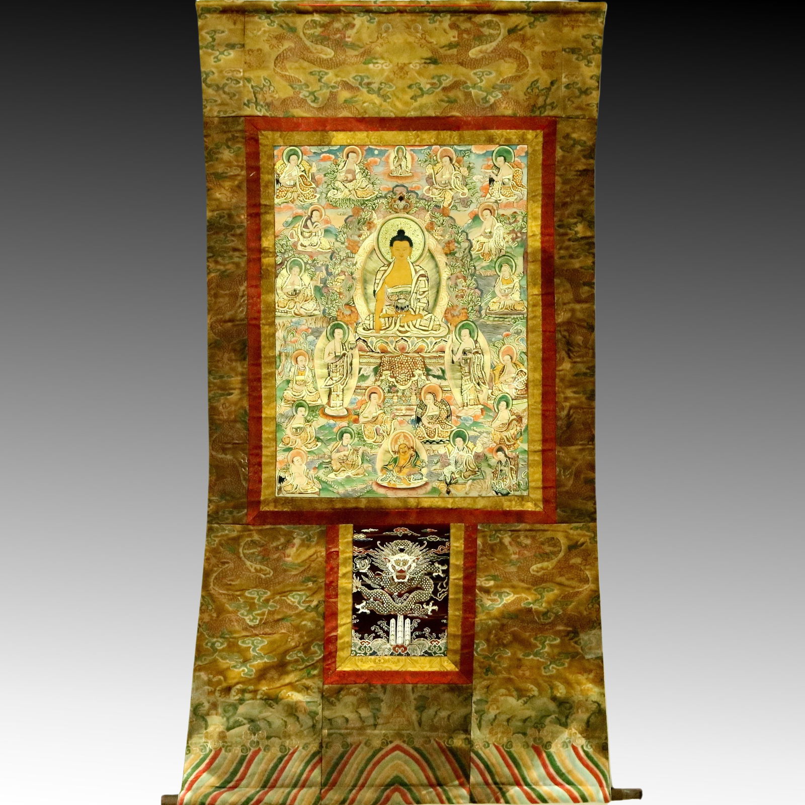 An Exquisite Brocade Painted Color Cowhide Sakyamuni Tangka (1 of 11)