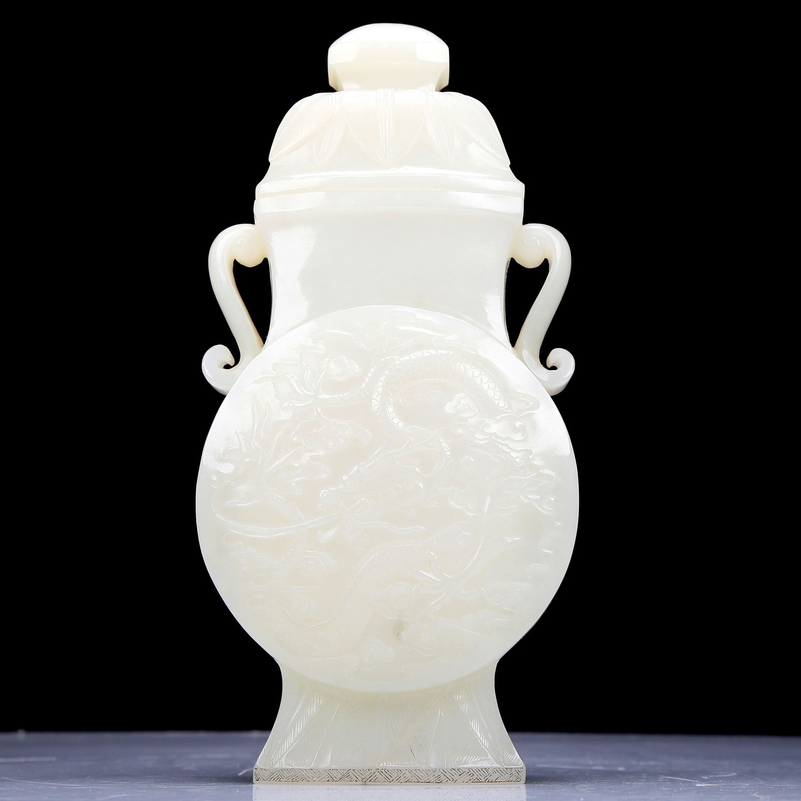 Precious White Jade 'Dragon& Auspicious Cloud' Vase And Cover (1 of 9)
