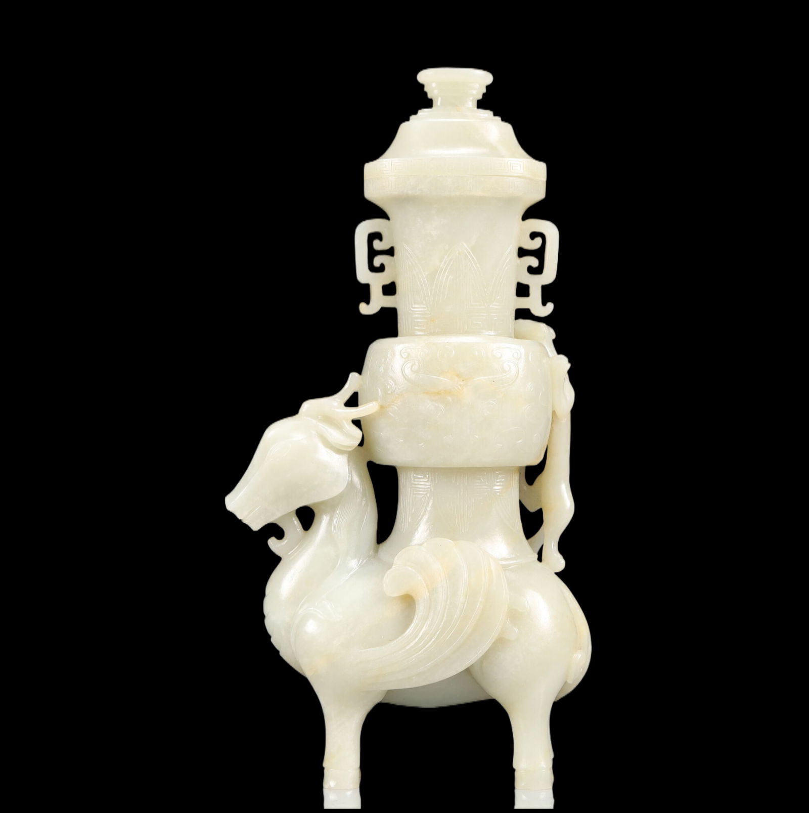 An Exquisite White Jade Deer-Shaped Censer: An Exquisite White Jade Deer-Shaped Censer, Qing Dynasty, China, Size:3.9inx1.8inx9.4in, Weight:1079g