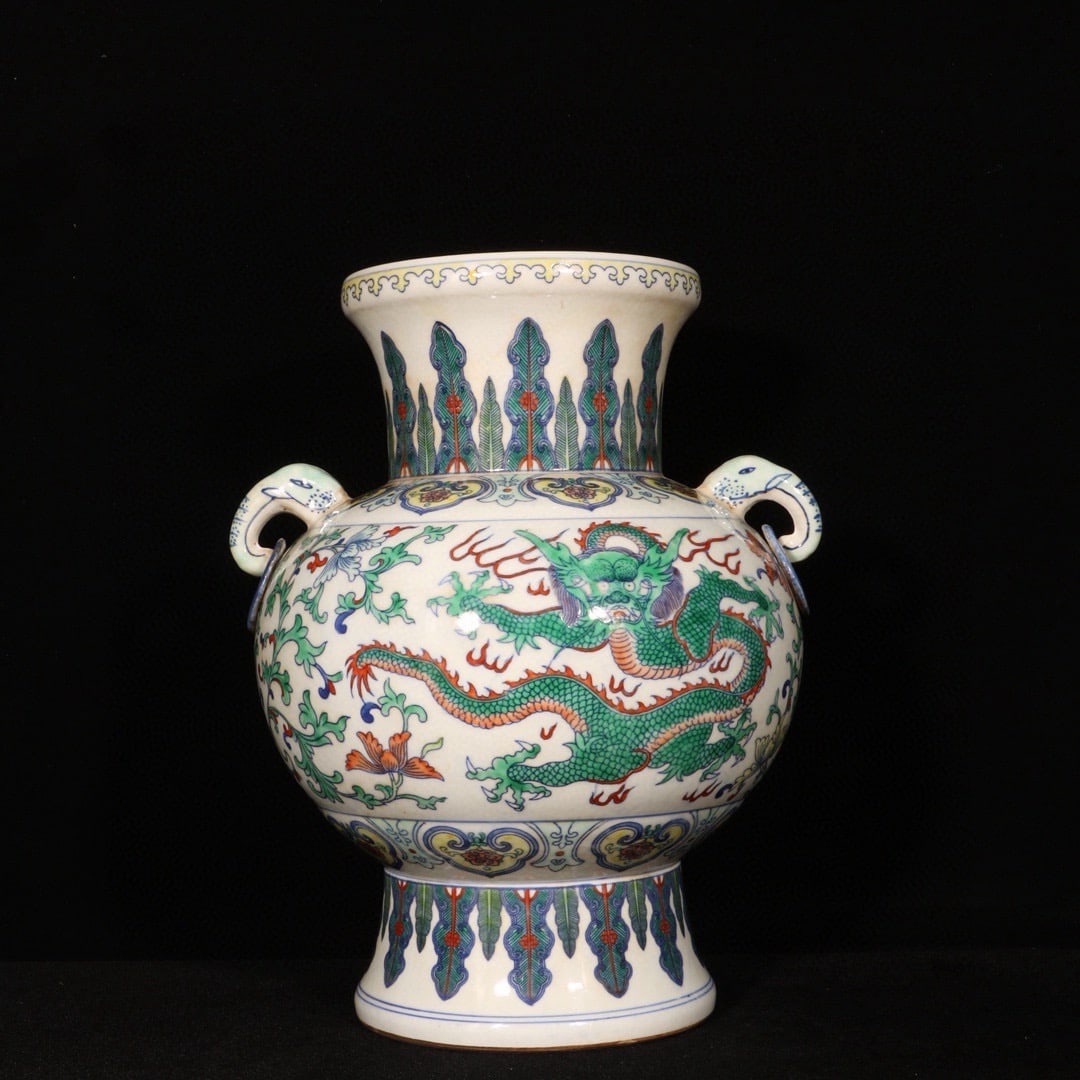 An Exquisite Doucai Flower and Dragon Pattern Elephant-Ears Vase (1 of 9)