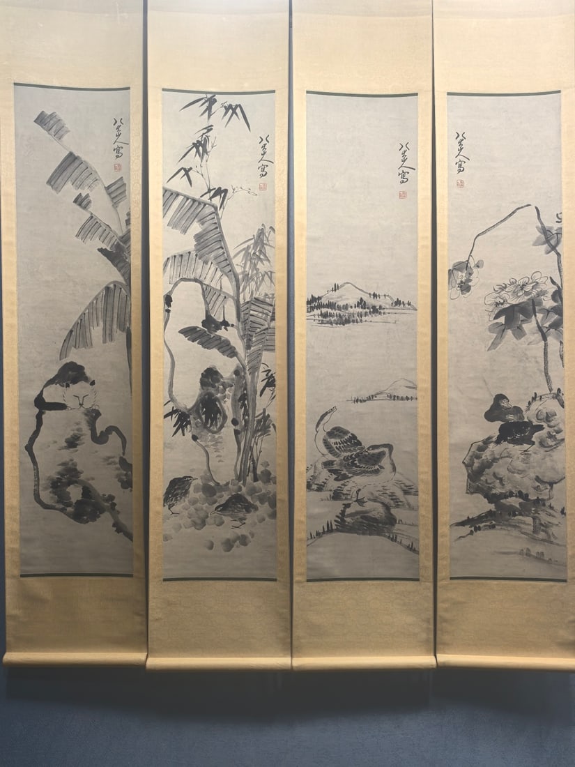 A Set of Chinese Vertical Scroll Ink Painting of Flower and Bird on Paper,Bada Shanren (1 of 9)