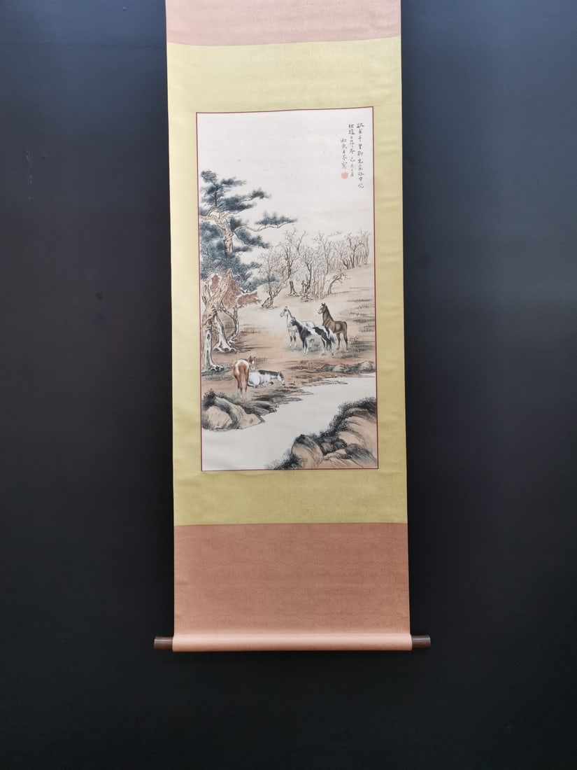 A Chinese Vertical Scroll Ink Painting of Horse on Paper,Ge Xianglan (1 of 9)