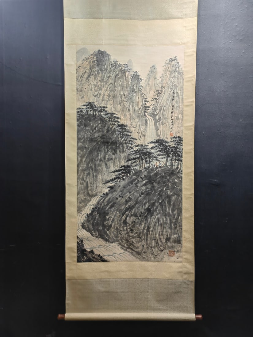 A Chinese Vertical Scroll Ink Painting of Landscape and Figure on Paper,Fu Baoshi (1 of 7)
