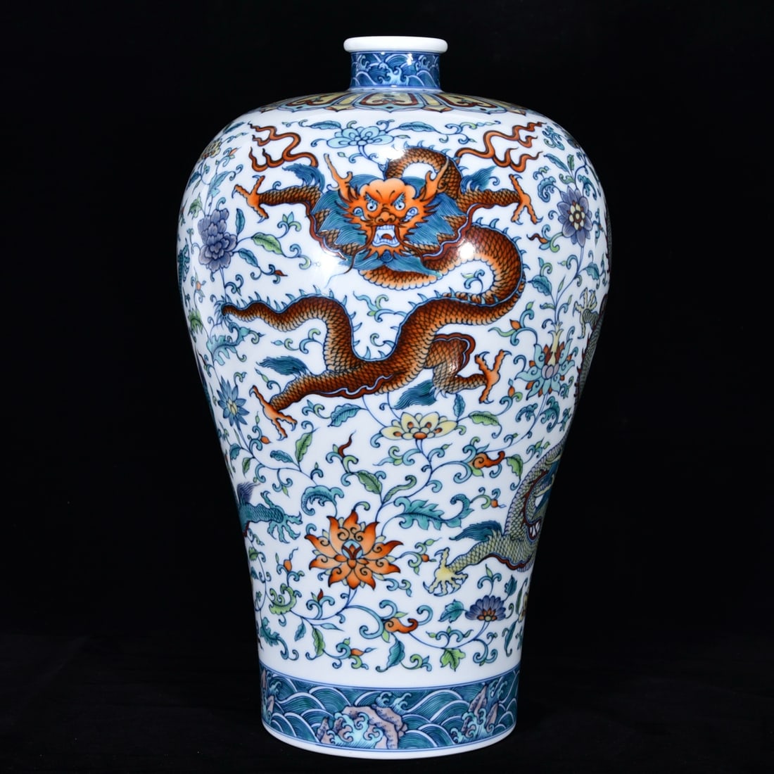 A Rare Doucai Lotus and Dragon Pattern Vase (1 of 9)
