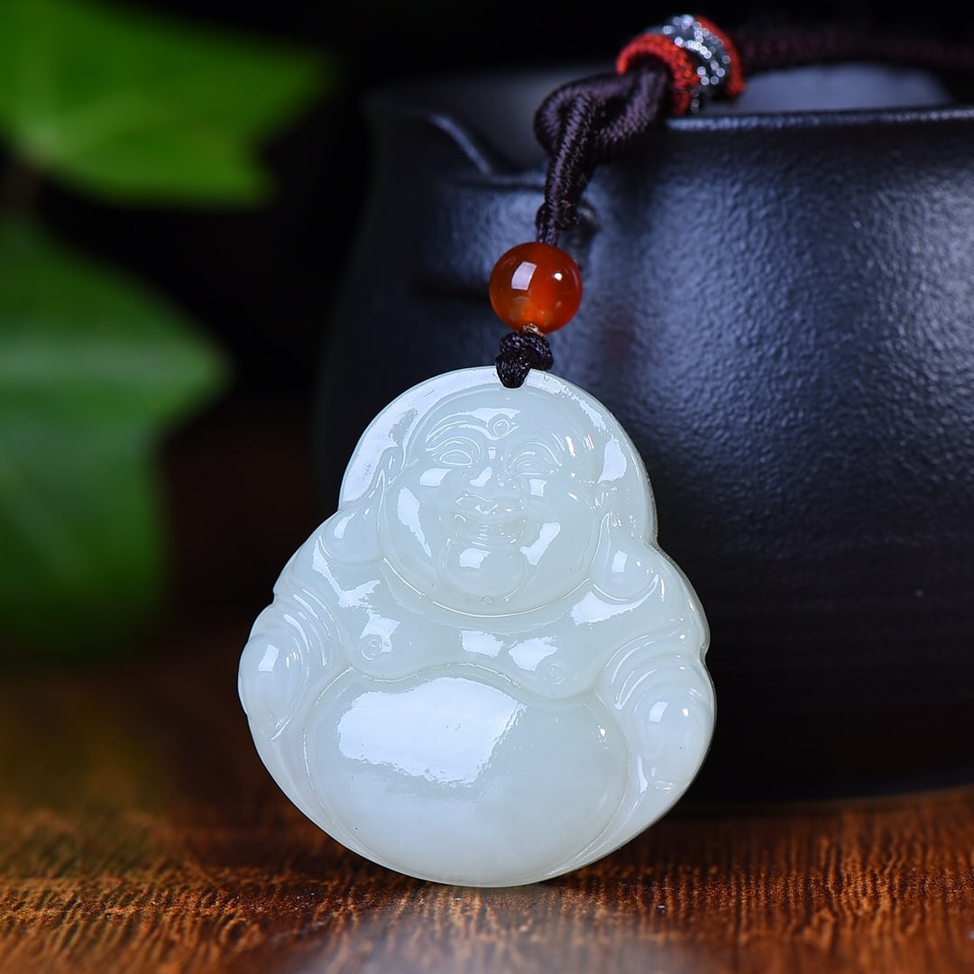 An Exquisite White Jade Maitreya Buddha Pendant (1 of 5)