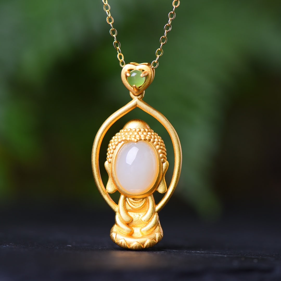 An Exquisite Sterling Silver-Gold Plated Inlaid White Jade Pendant: An Exquisite Sterling Silver-Gold Plated Inlaid White Jade Pendant,Size:7mmx9mm 纯银镀金镶白玉吊坠
