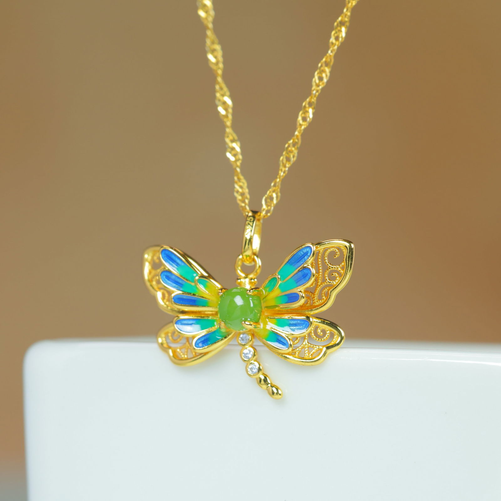 An Exquisite Sterling Silver-Gold Plated Inlaid Jasper Pendant , Inlaid Diamond: Sterling Silver-Gold Plated Inlaid Jasper Pendant , Inlaid Diamond , Size :4mmx4mm 