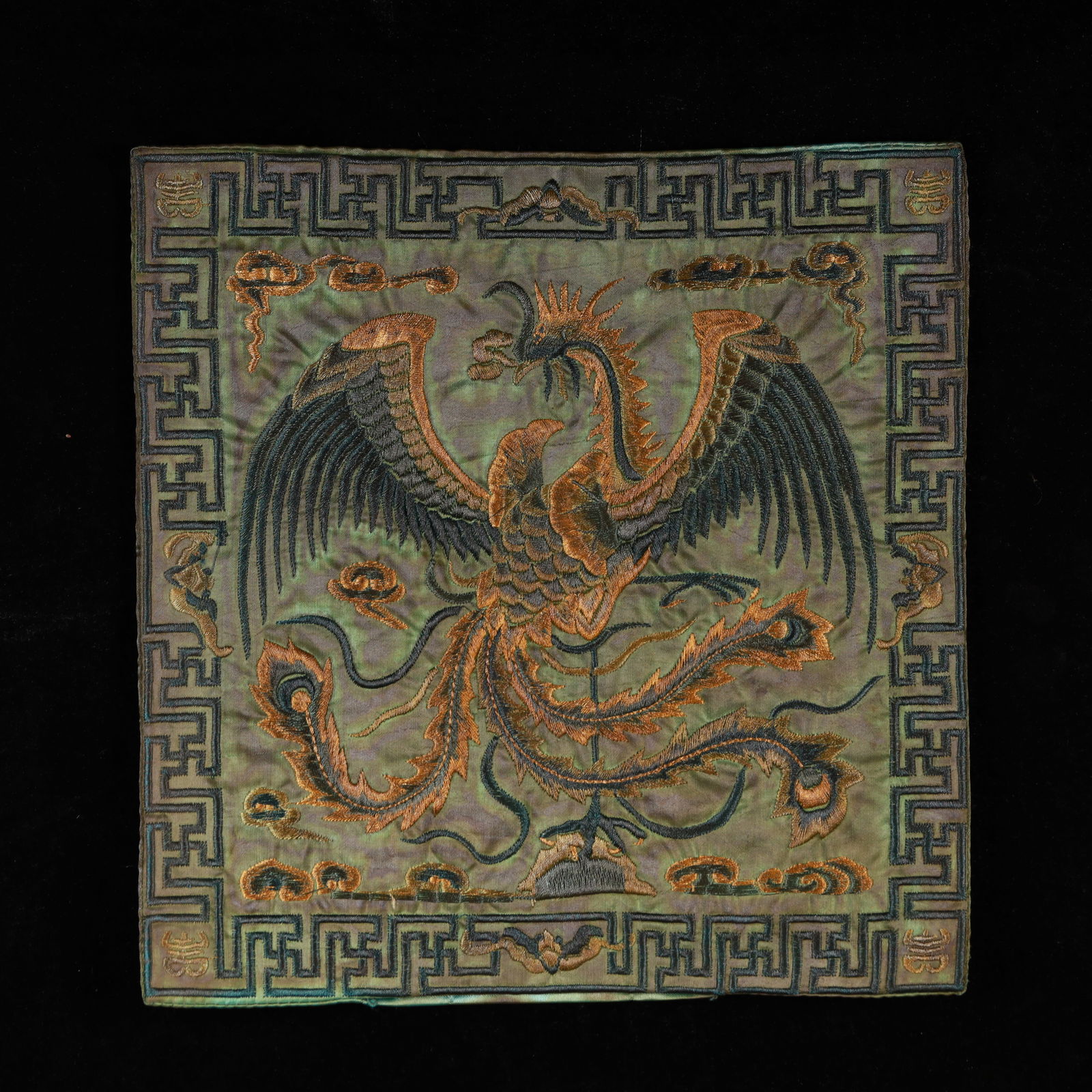 An Exquisite Embroidery Phoenix Pattern Civil Official Rank Badges: An Exquisite Embroidery Phoenix Pattern Civil Official Rank Badges,Qing Dynasty, China,Size:10.2inx10.2in 刺绣凤官补,中国清代