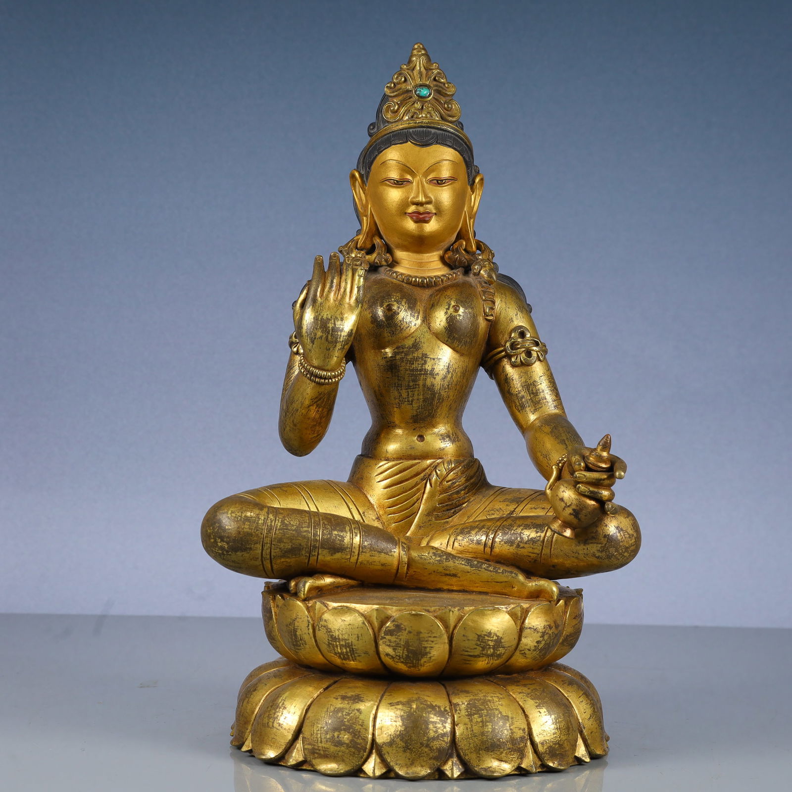 A Solemn Gilt Bronze Statue of Avalokitesvara,With Inscription (1 of 14)