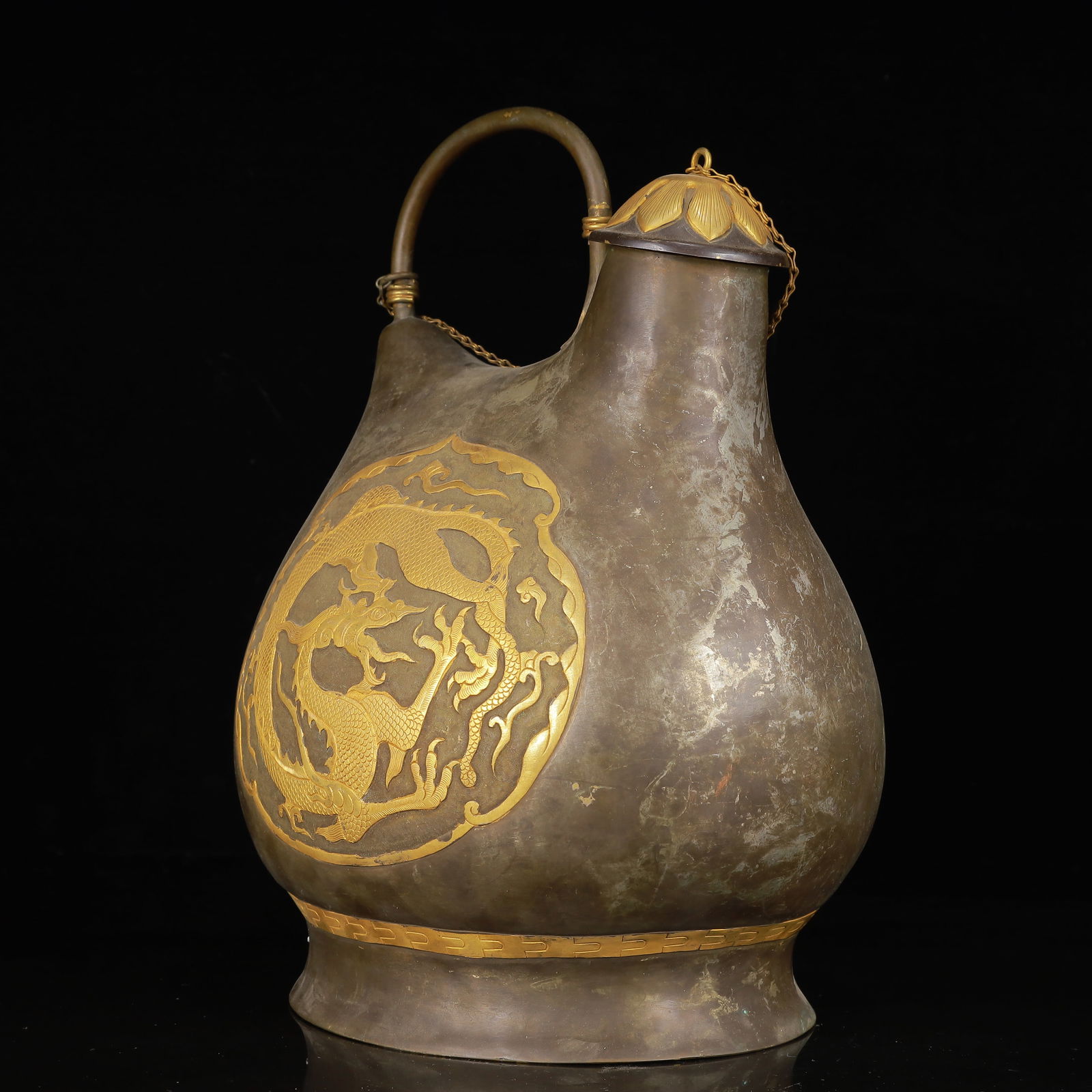 An Exquisite Gilt Silver Dragon Pattern Ewer - 4
