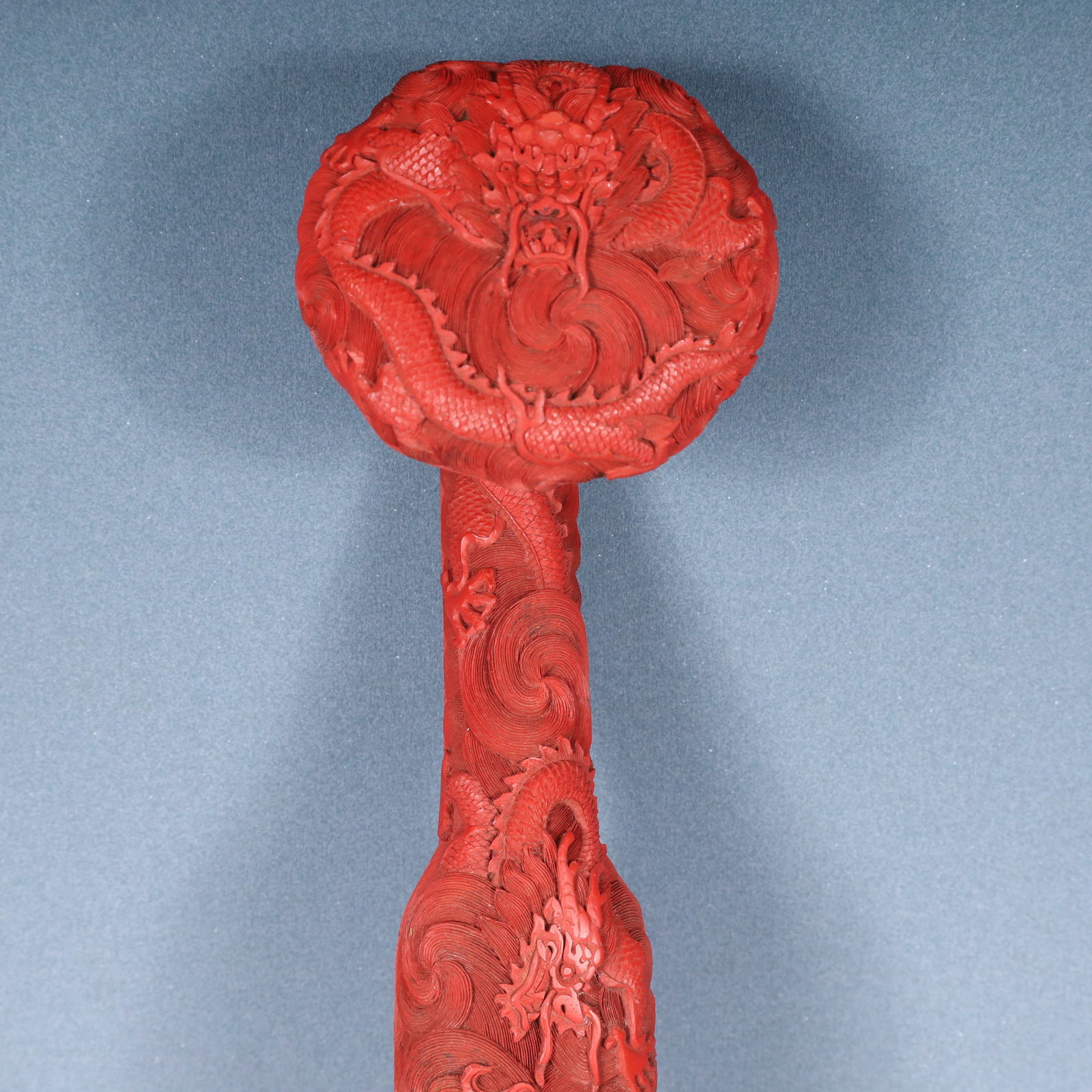 A Huge Carved Red Lacquer Dragon Pattern Ruyi - 2