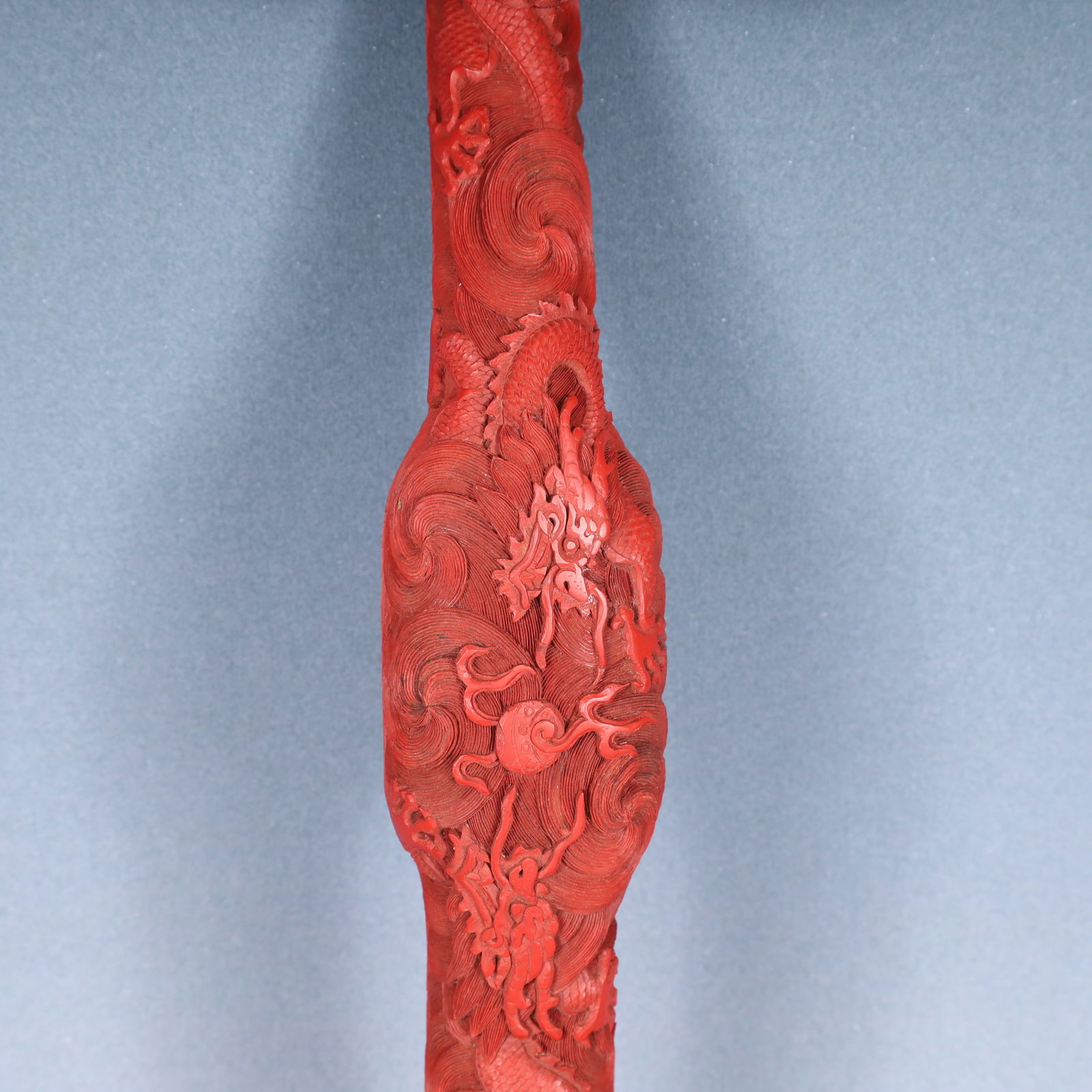 A Huge Carved Red Lacquer Dragon Pattern Ruyi - 3