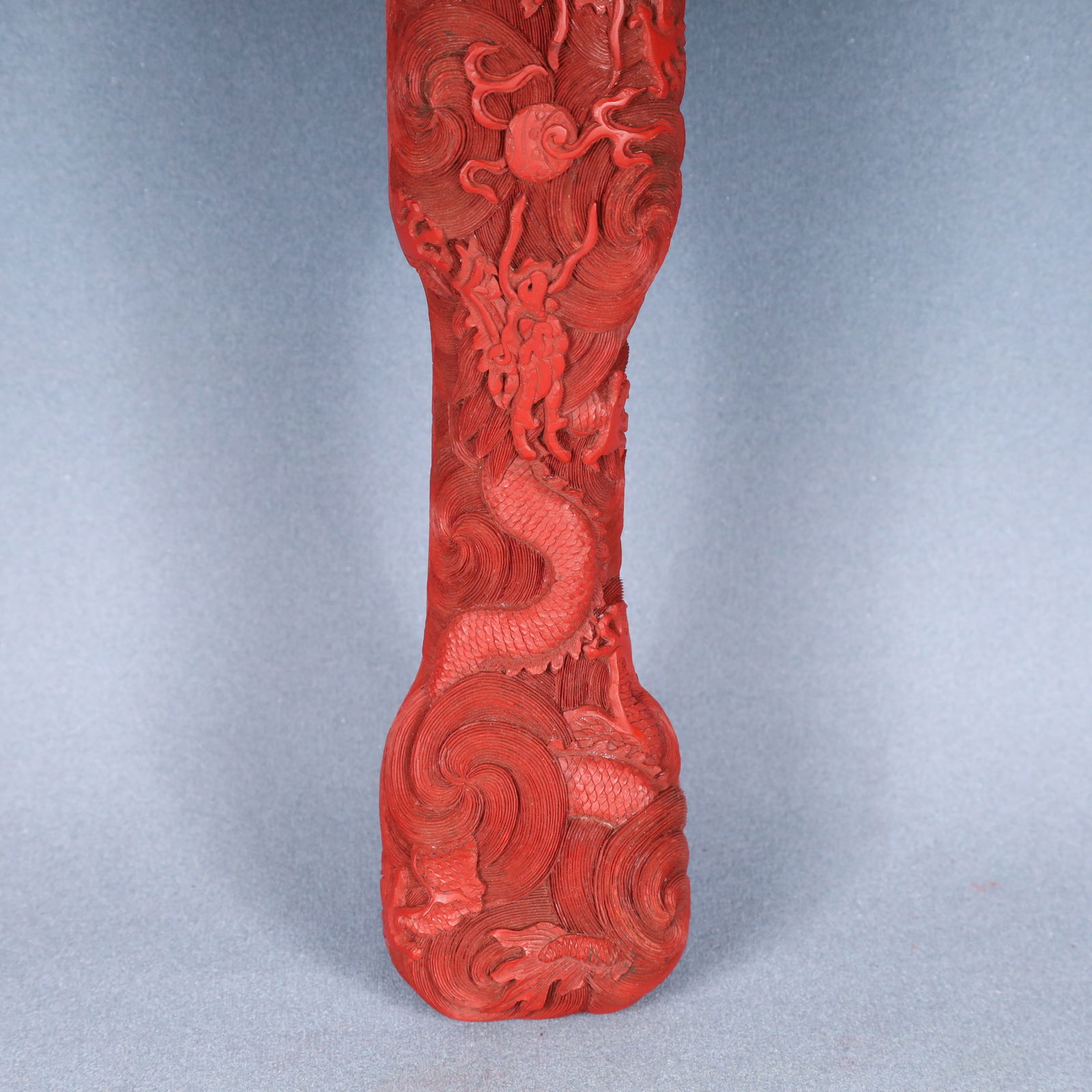 A Huge Carved Red Lacquer Dragon Pattern Ruyi - 4