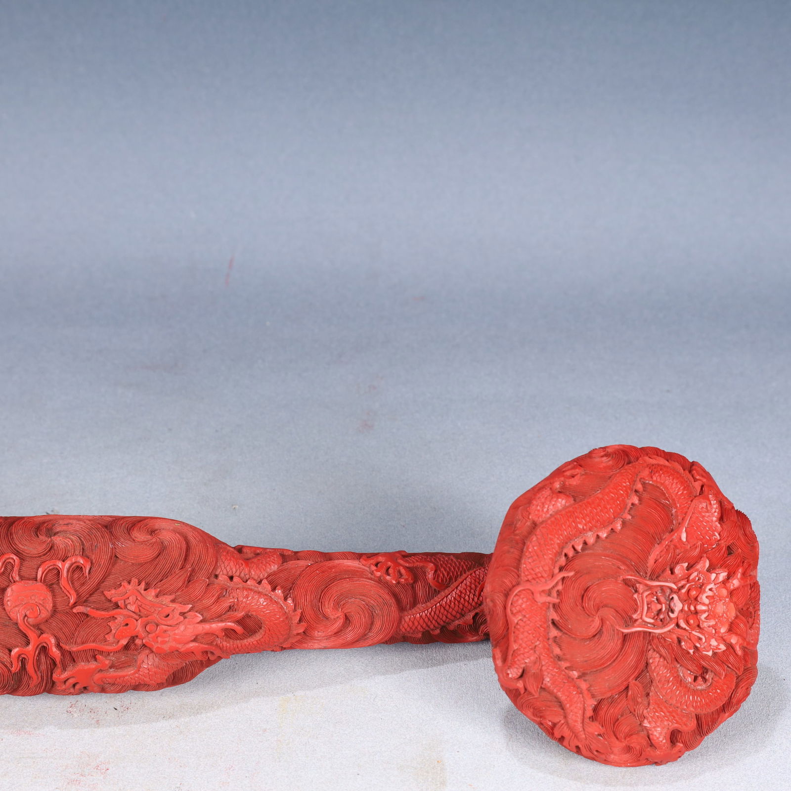 A Huge Carved Red Lacquer Dragon Pattern Ruyi - 8