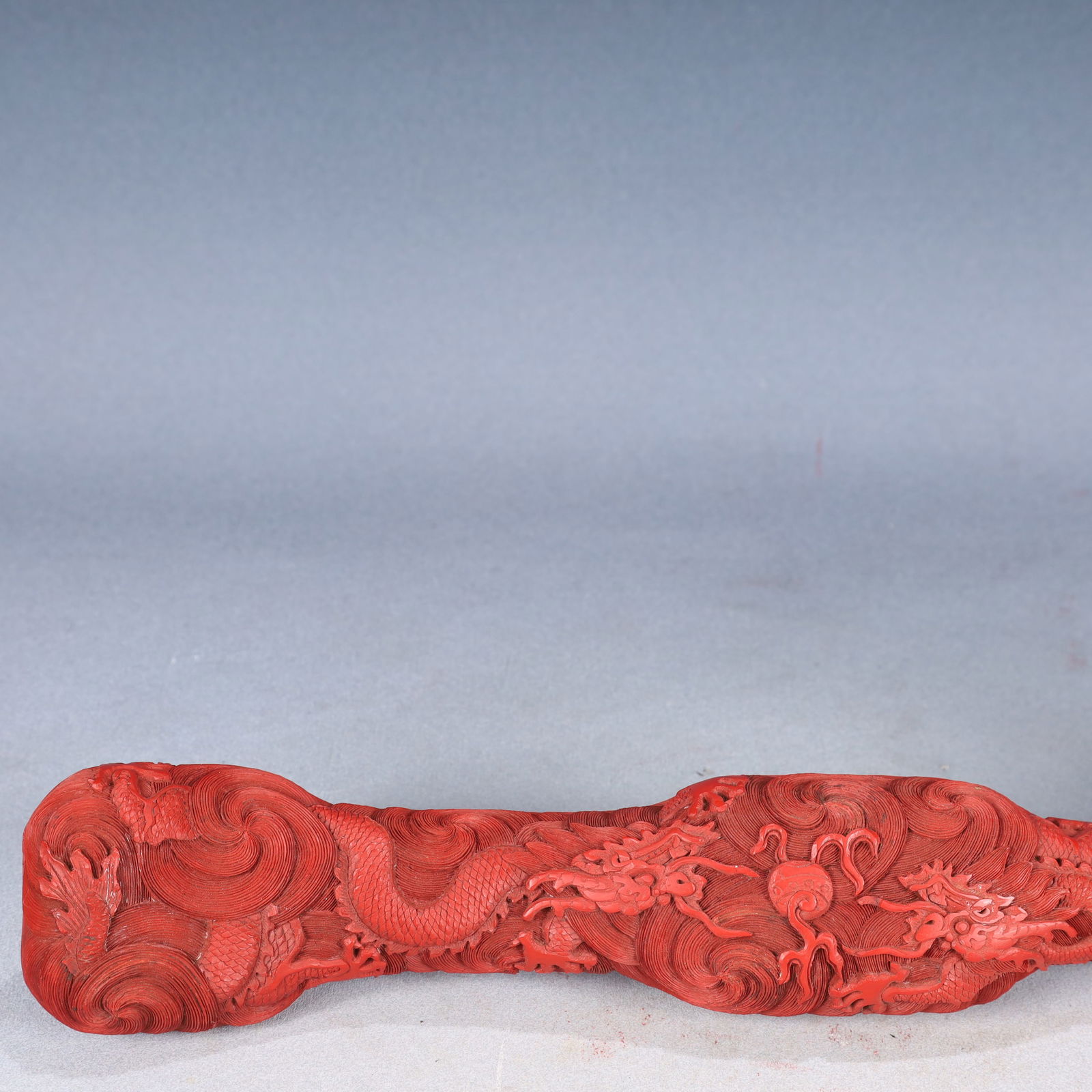 A Huge Carved Red Lacquer Dragon Pattern Ruyi - 9