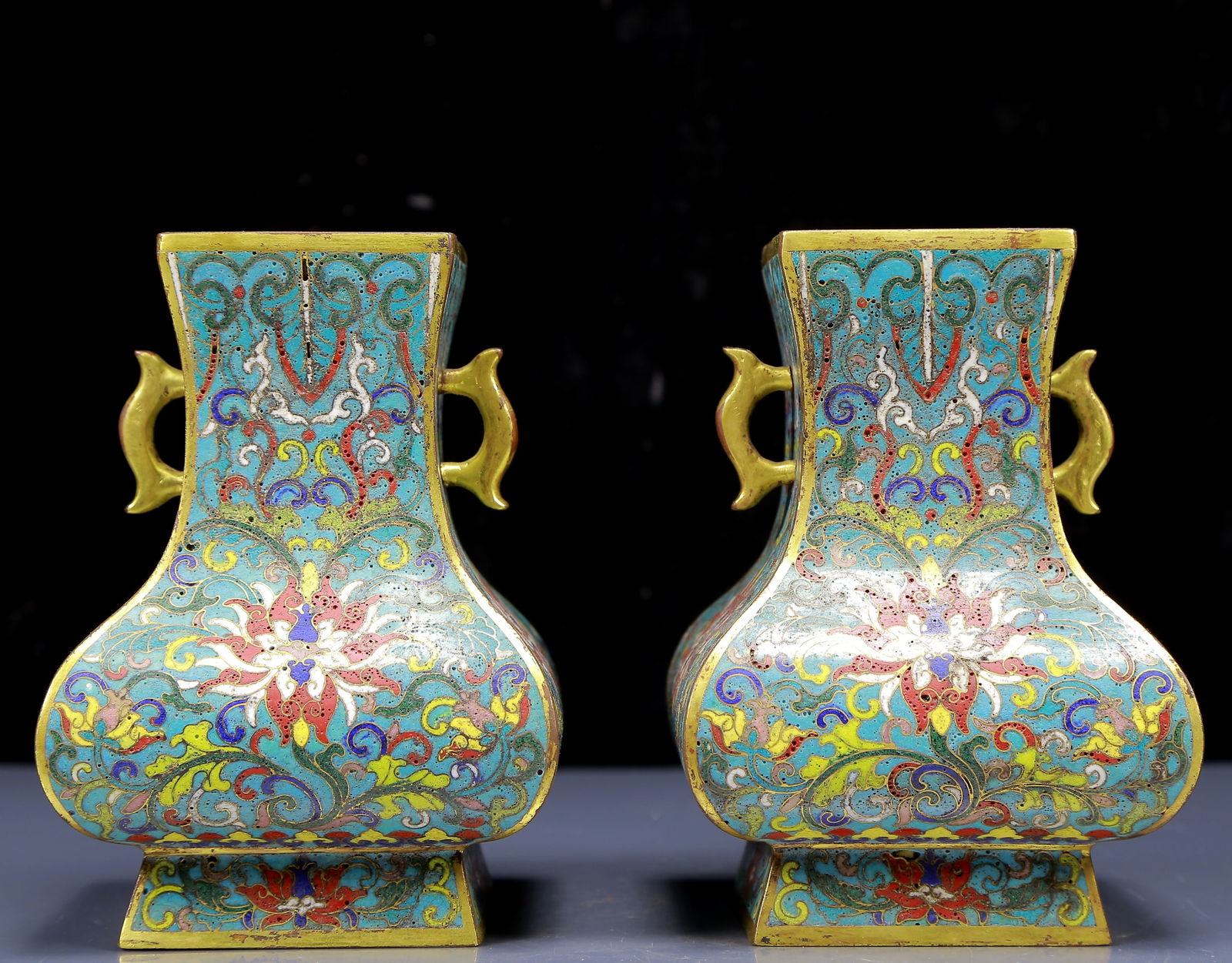 A Pair of Exquisite Cloisonne Lotus Pattern Double-Ears Vases (1 of 7)