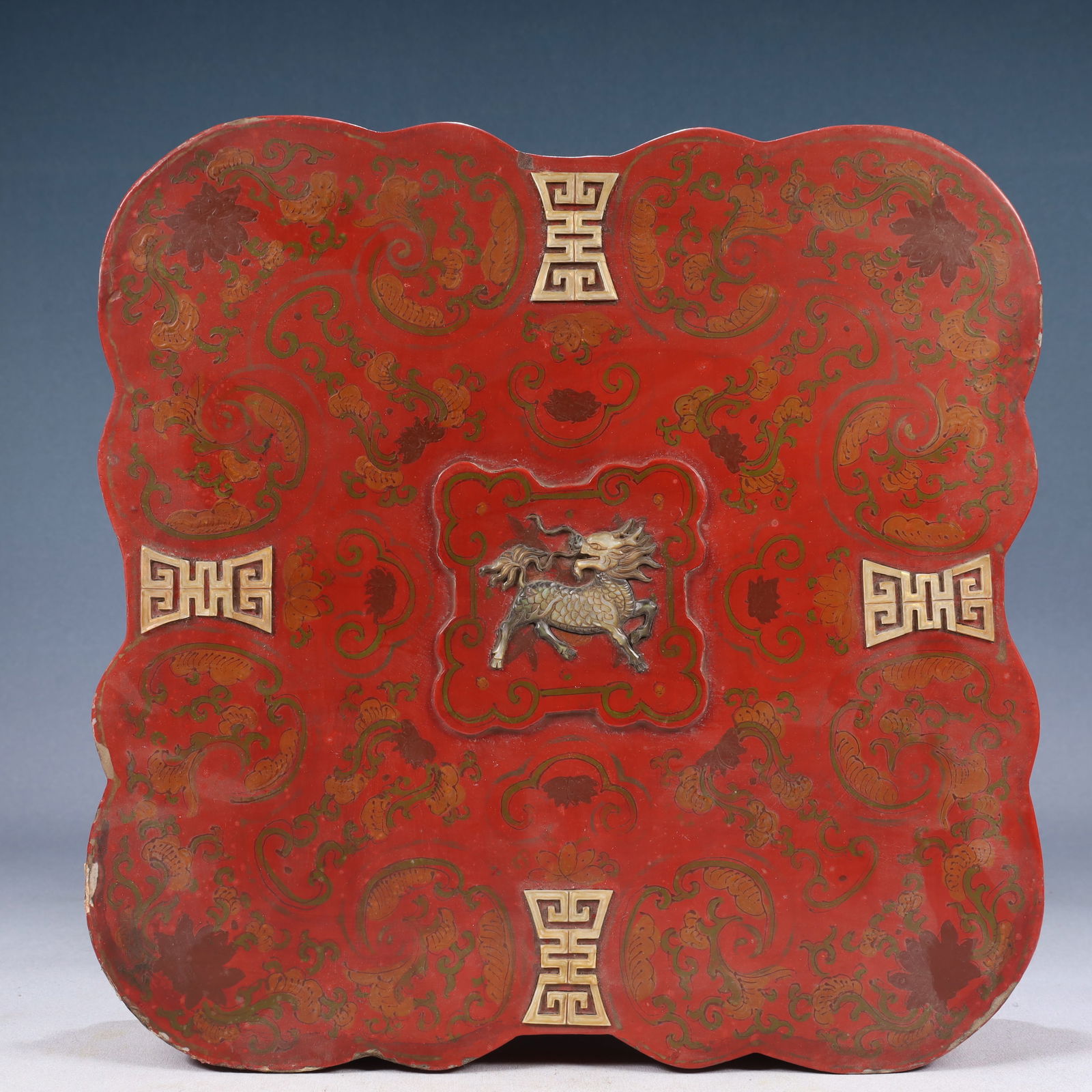 A Rare Carved Red Lacquer Flower and Kylin Pattern Cover Box (1 of 14)