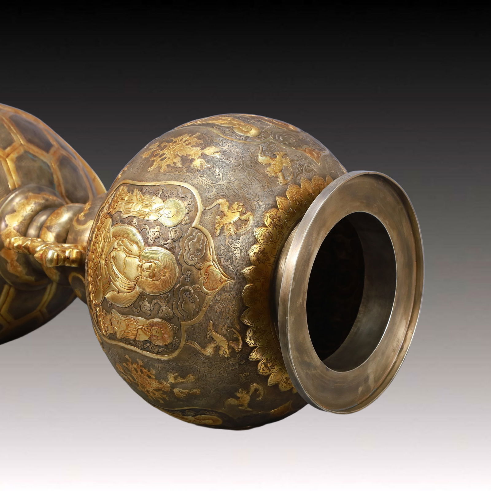 A Rare Gilt Silver Buddha Statue Pattern Dragon Turtle Censer - 11