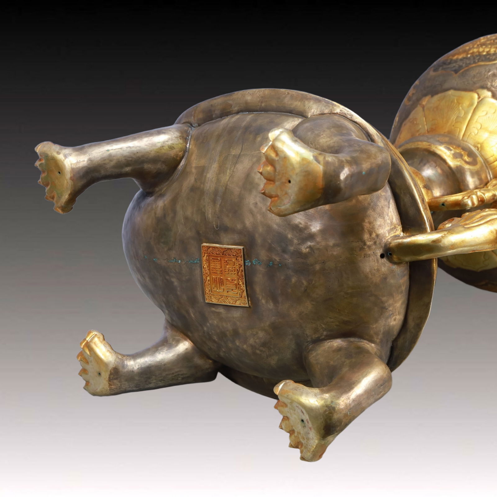 A Rare Gilt Silver Buddha Statue Pattern Dragon Turtle Censer - 12