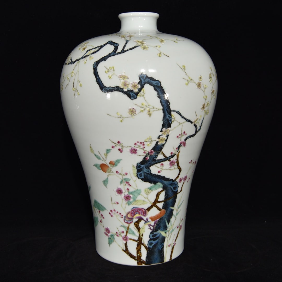 A Rare Famille-Rose Flower and Butterfly Pattern Vase: A Rare Famille-Rose Flower and Butterfly Pattern Vase,Qing Dynasty,China,Yongzheng Six-Character Mark,Size:14.6inx9.4in 