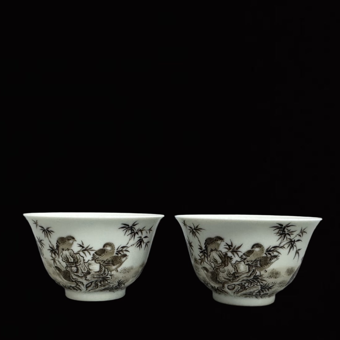 A Pair of Exquisite Ink Color Flower Pattern Cups,with Poem (1 of 9)