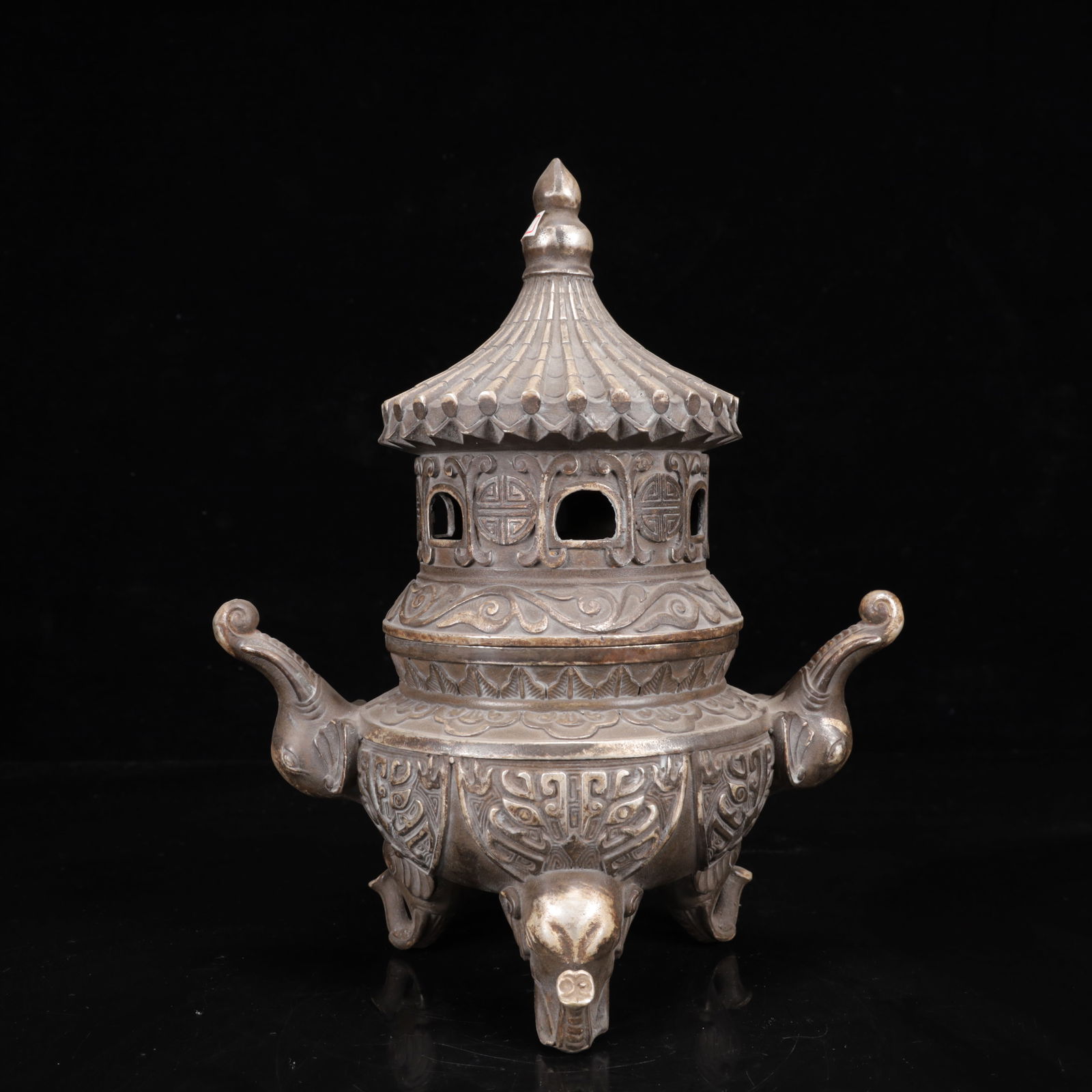 An Exquisite Silver Beast-Face Pattern Double-Ears and Tripod Censer (1 of 14)