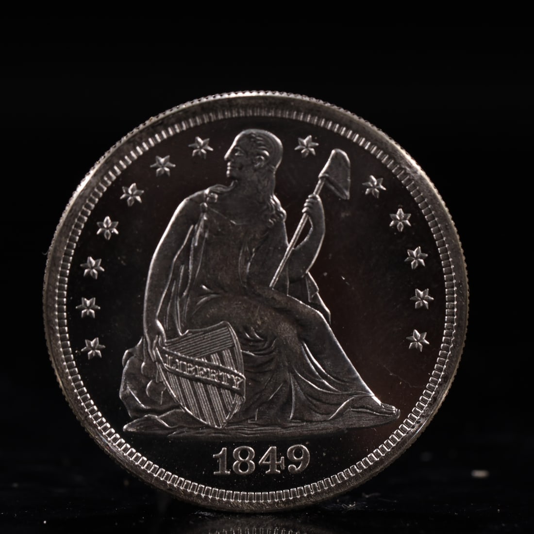 USA One Dollar 1849 Coin: American coin. IN GOD WE TRUST / LIBERTY / 1849 / UNITED STATES OF AMERICA / ONE DOL. Weight:26.9g.