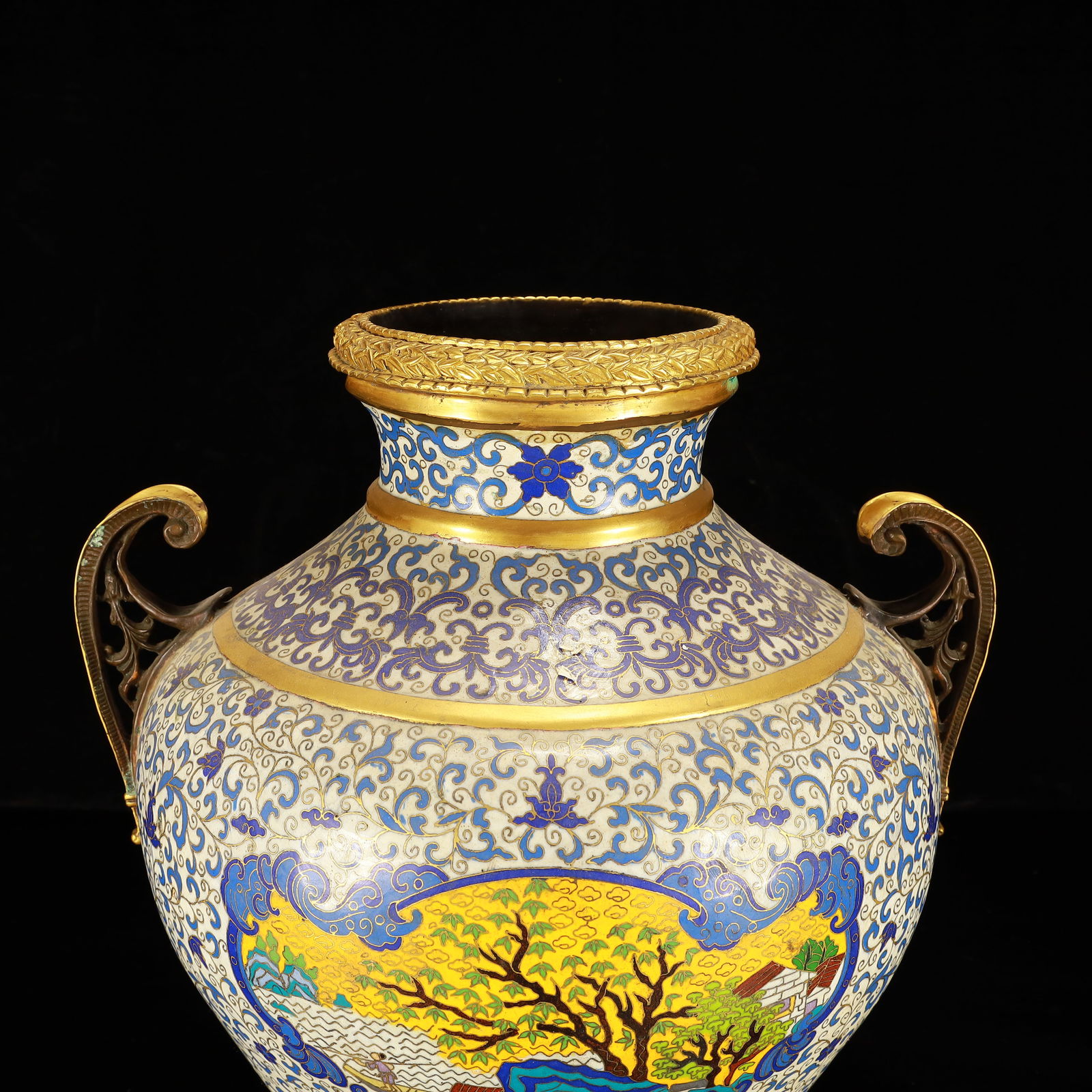 A Rare Cloisonne Landscape Figure Pattern Double-Ears Vase - 2
