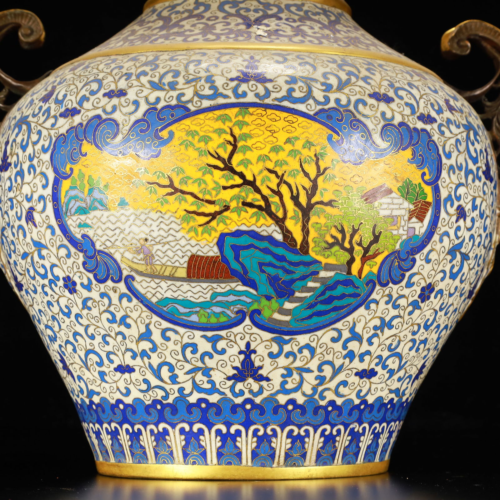 A Rare Cloisonne Landscape Figure Pattern Double-Ears Vase - 3