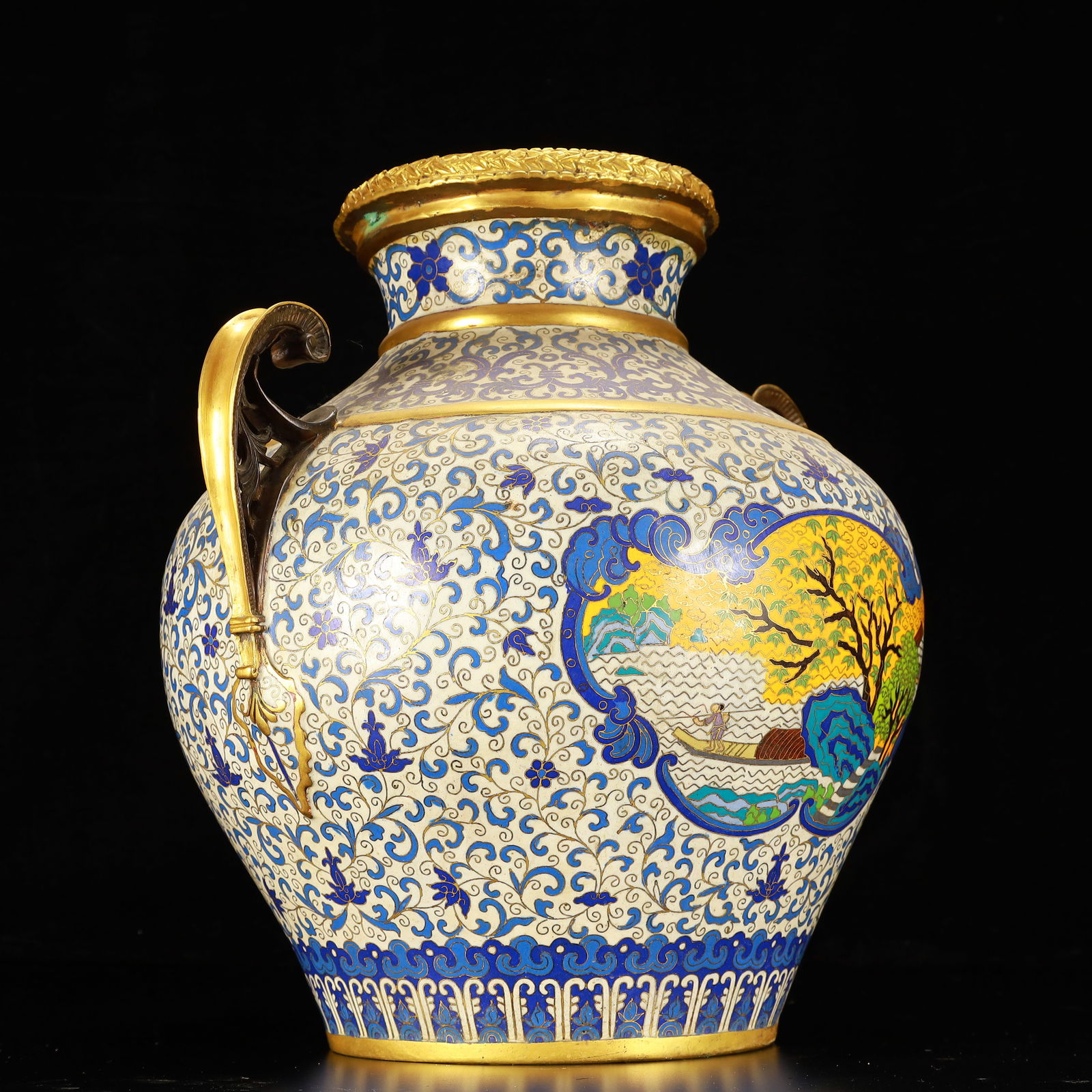 A Rare Cloisonne Landscape Figure Pattern Double-Ears Vase - 6