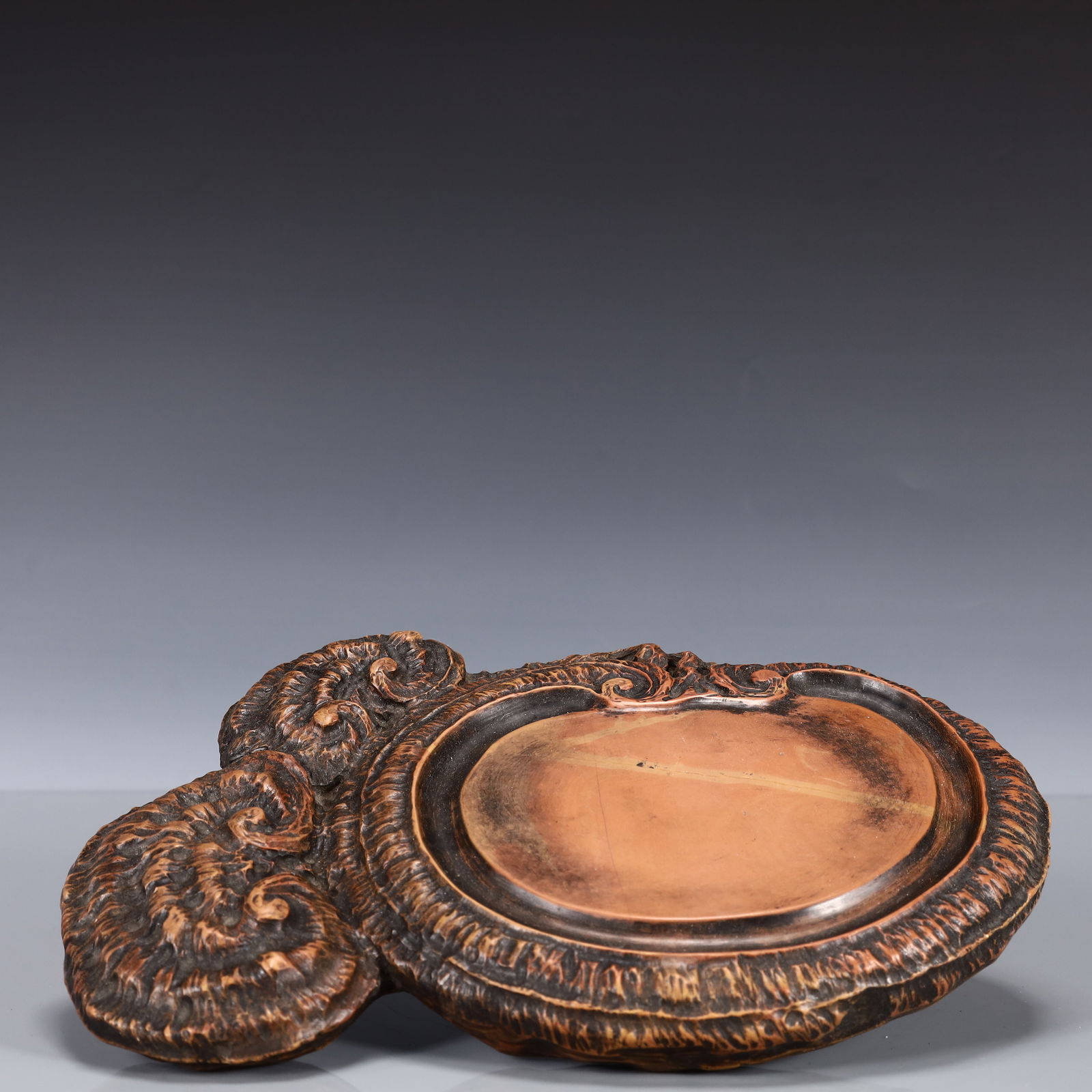 A Rare Ganoderma lucidum Pattern Inkstone: A Rare Ganoderma lucidum Pattern Inkstone,Qing Dynasty, China,Size:9.4inx6.3inx1.2in,Weight:1800g 灵芝纹砚台,中国清代