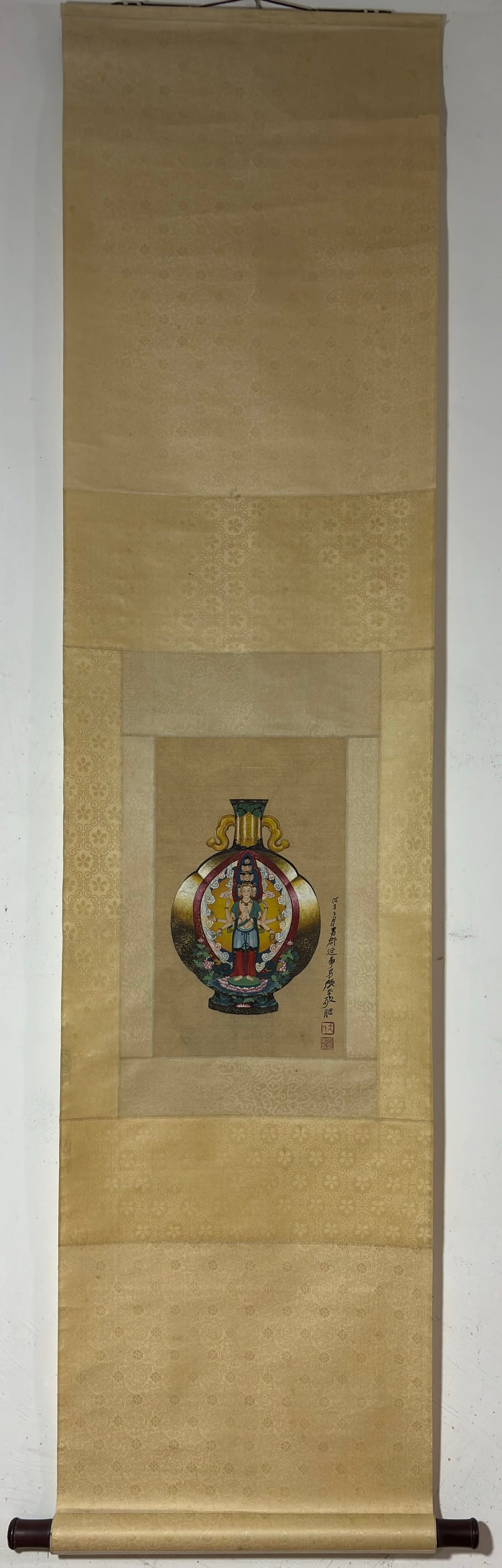 A Chinese Vertical Scroll Ink Painting of Cloisonne Double-Ears Vase on Silk (1 of 8)