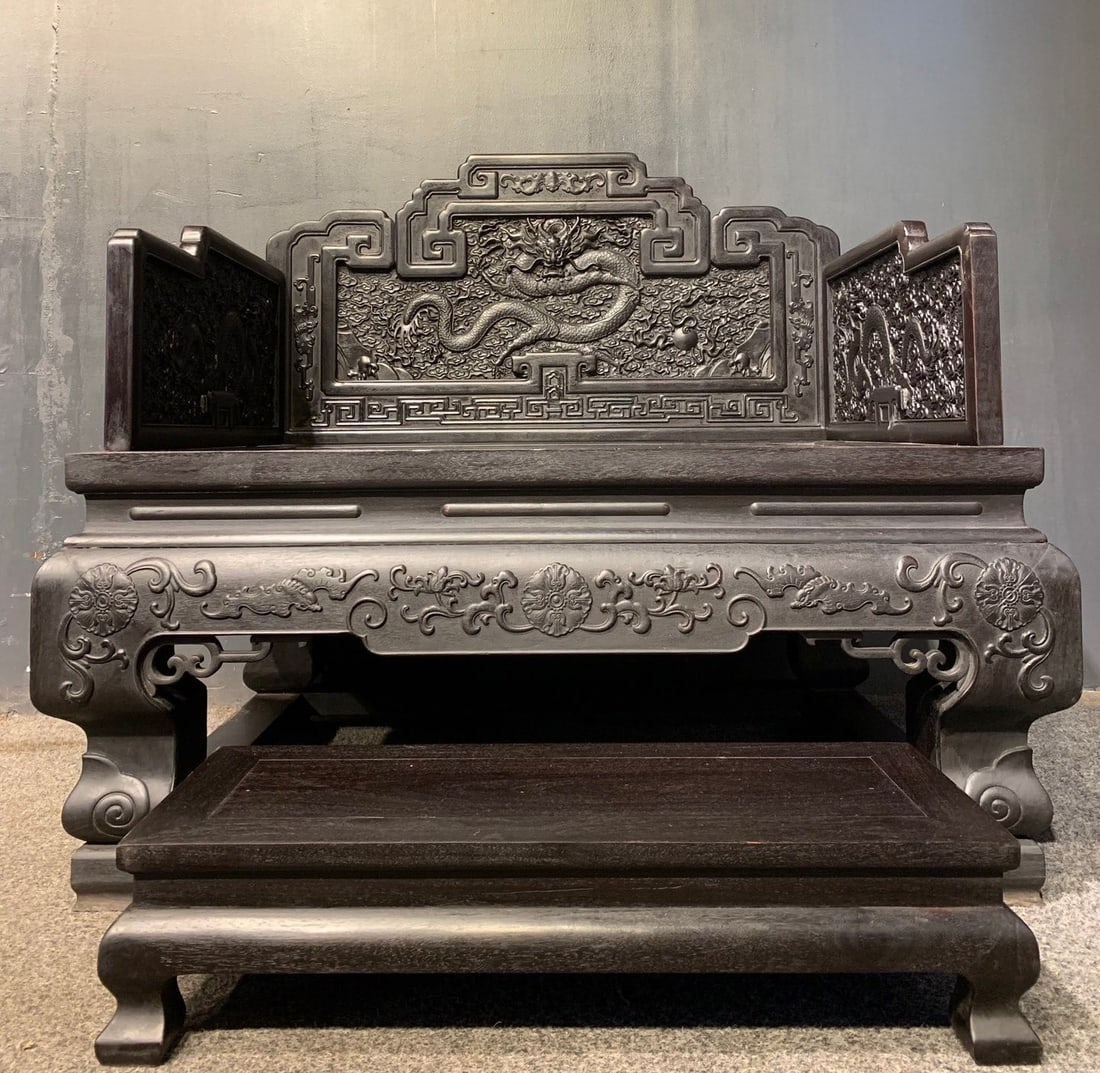A Set of Huge Zitanwood Auspicious Cloud and Dragon Pattern Thrones (1 of 9)