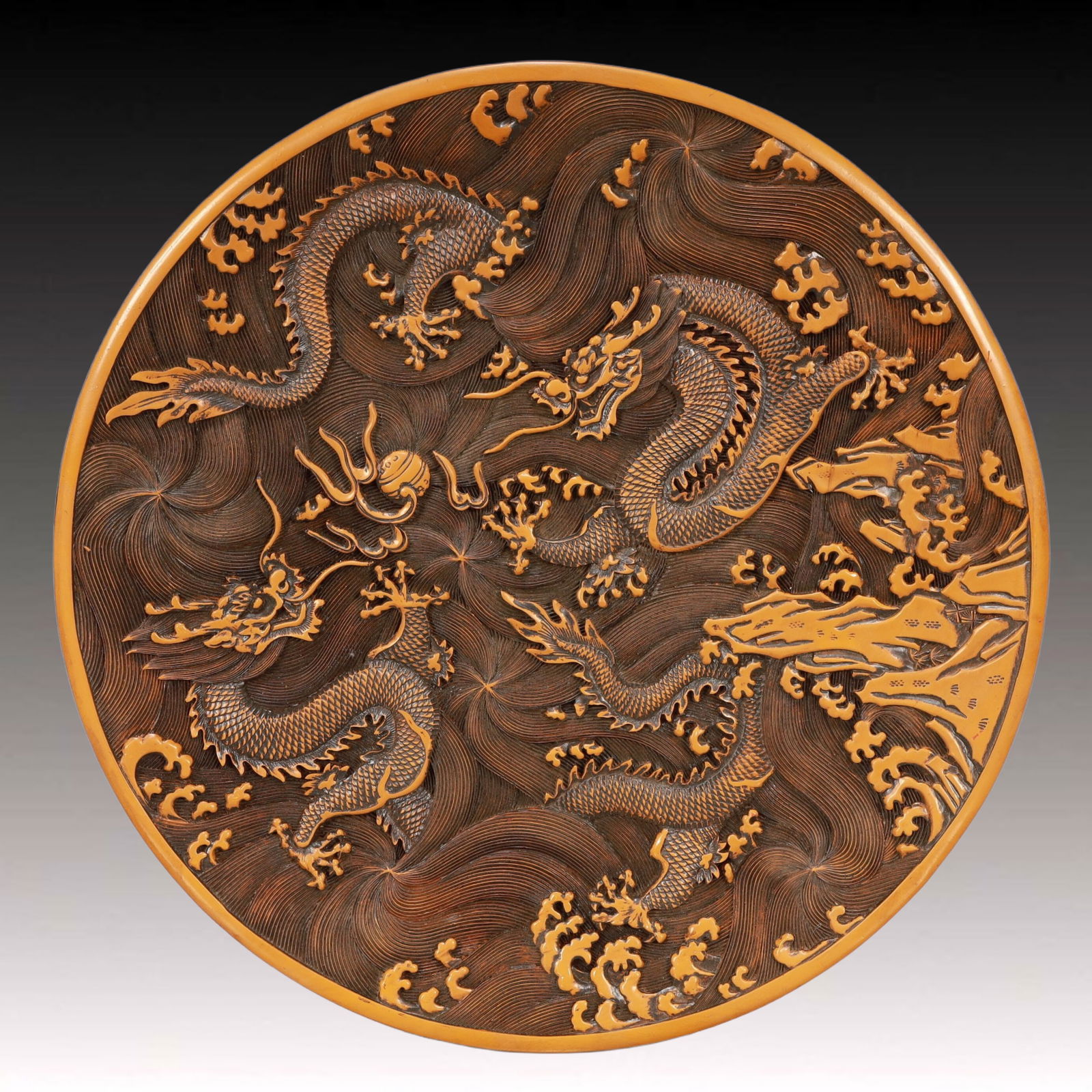 A Rare Yellow Lacquer Dragon Pattern Plate - 2