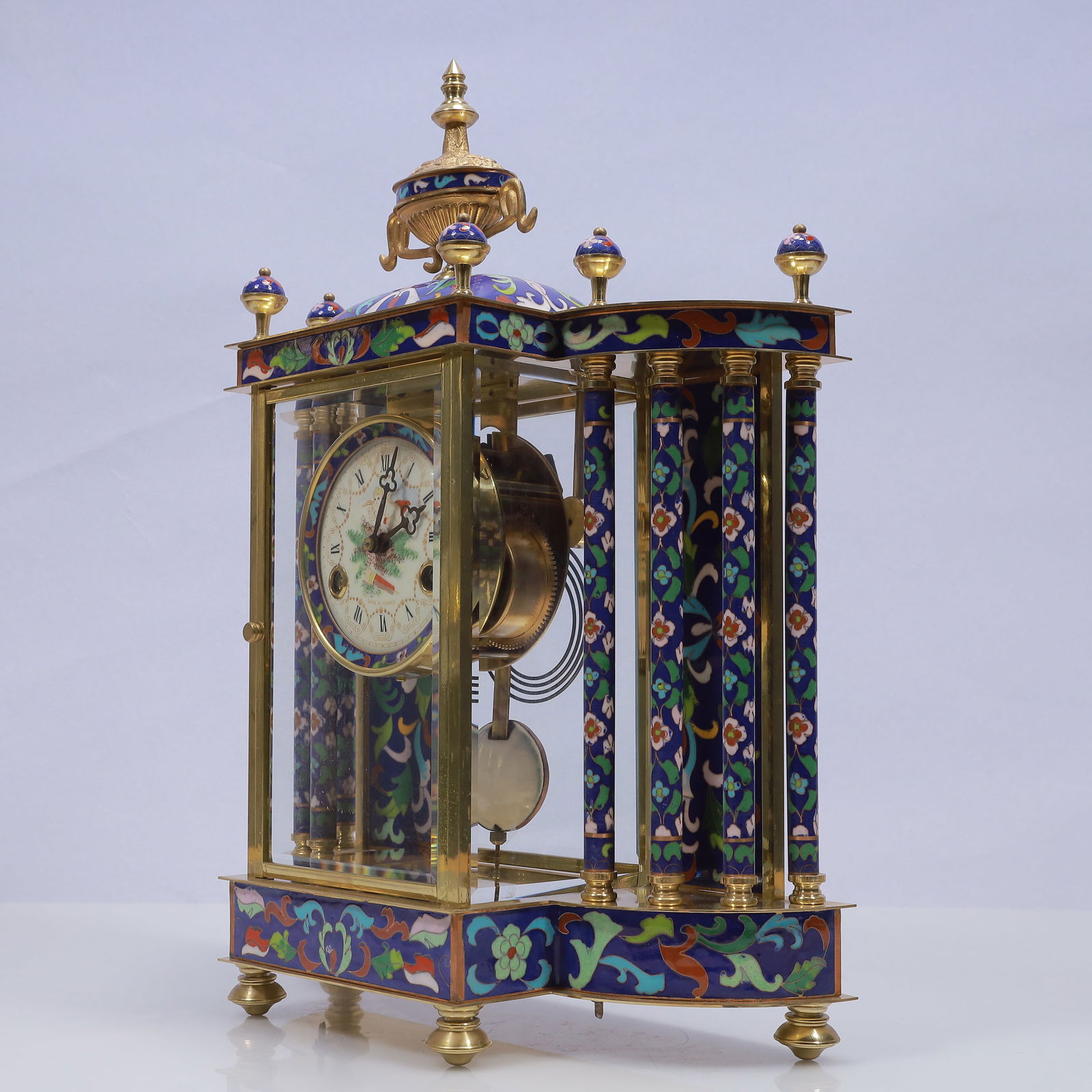 An Exquisite Cloisonne Flower Pattern Table Clock Ornament - 6