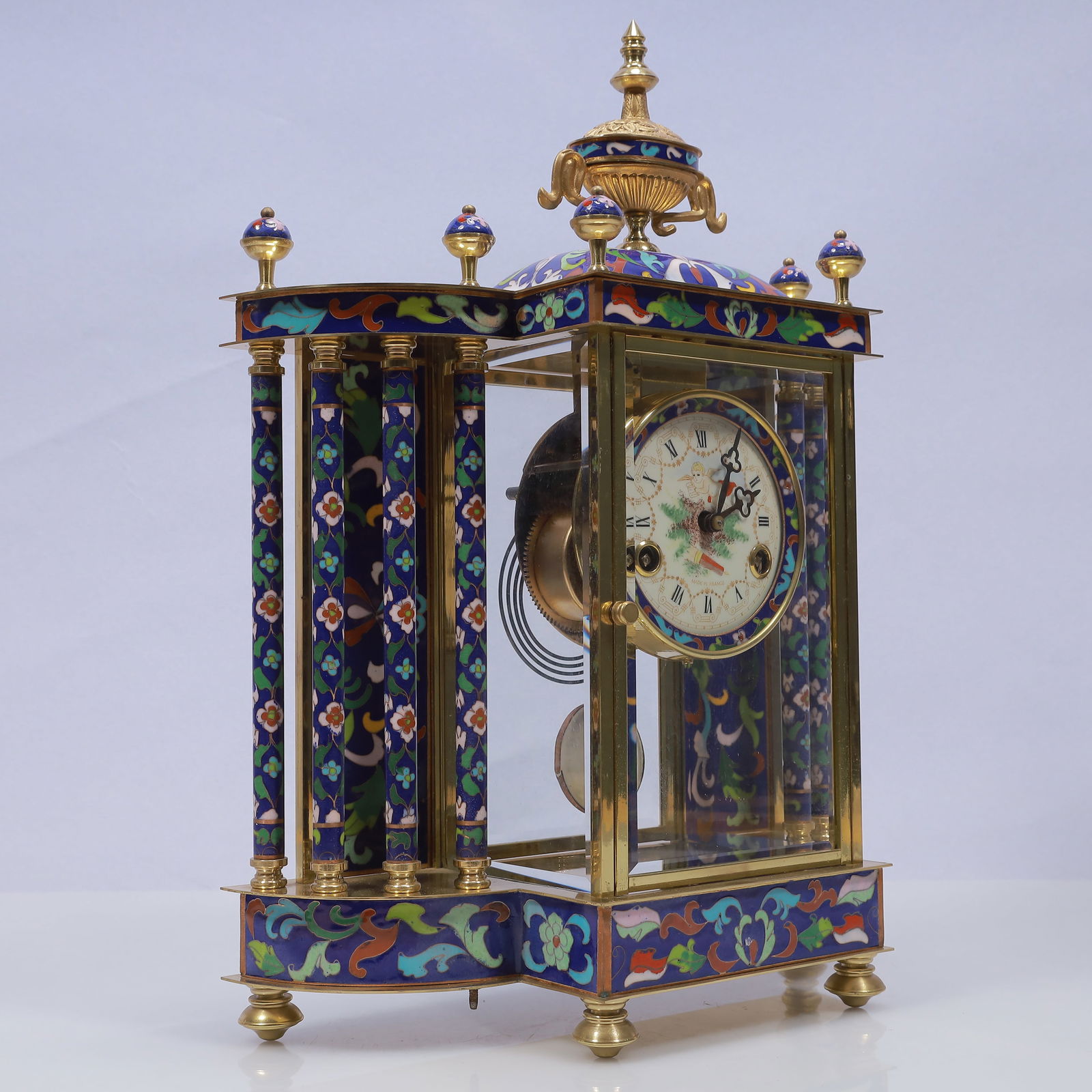 An Exquisite Cloisonne Flower Pattern Table Clock Ornament - 7