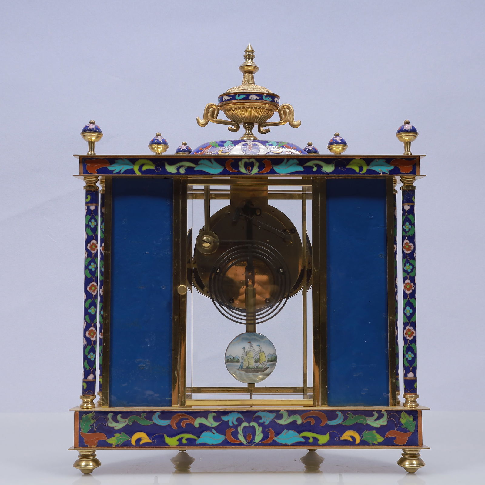 An Exquisite Cloisonne Flower Pattern Table Clock Ornament - 9