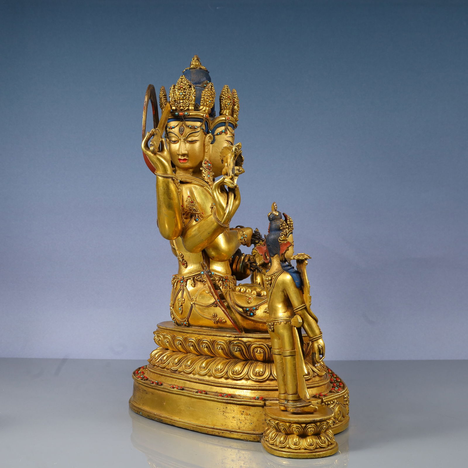 A Solemn Gilt Bronze Statue of Gautama’s Mother,Inlaid Gems and Turquoise - 10