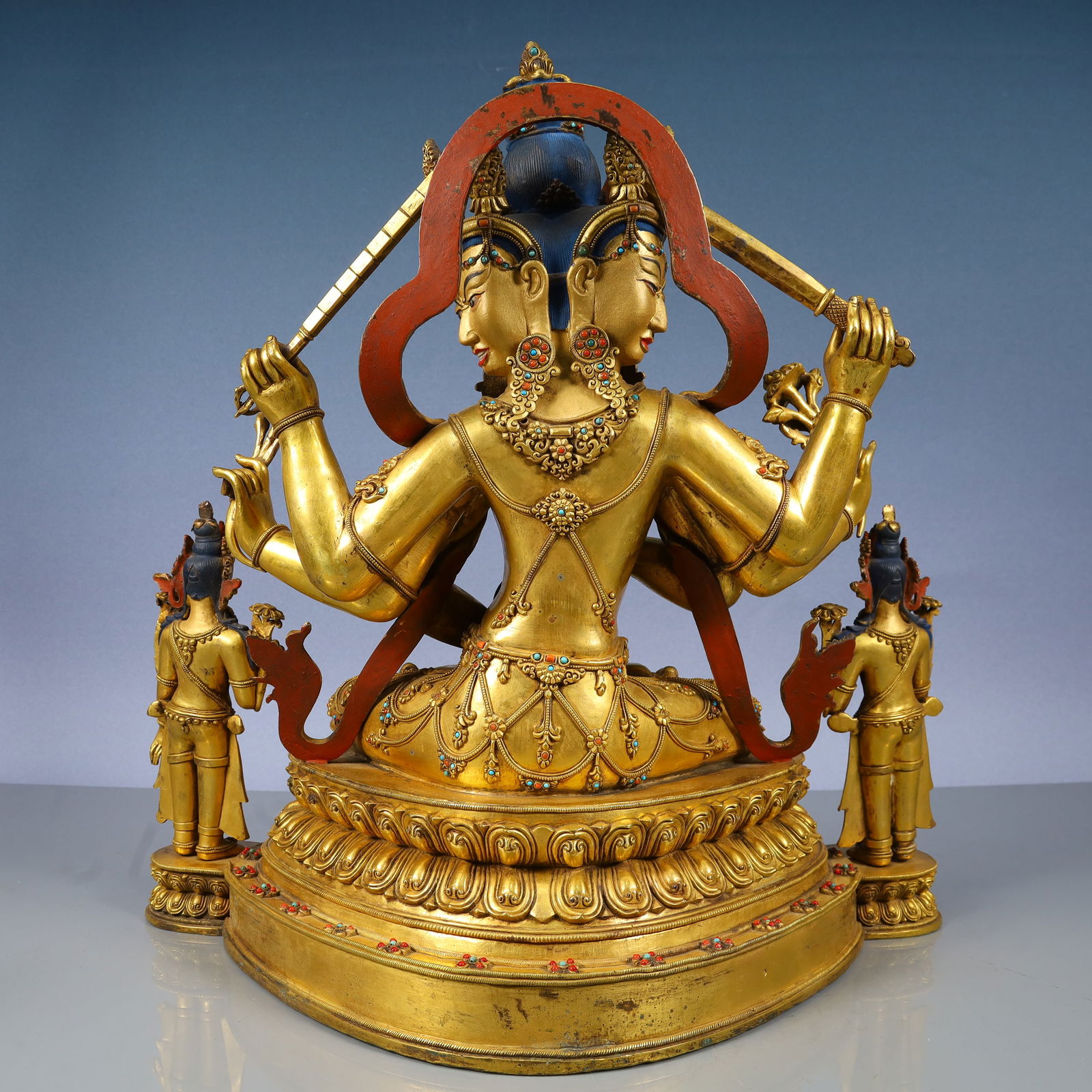 A Solemn Gilt Bronze Statue of Gautama’s Mother,Inlaid Gems and Turquoise - 11