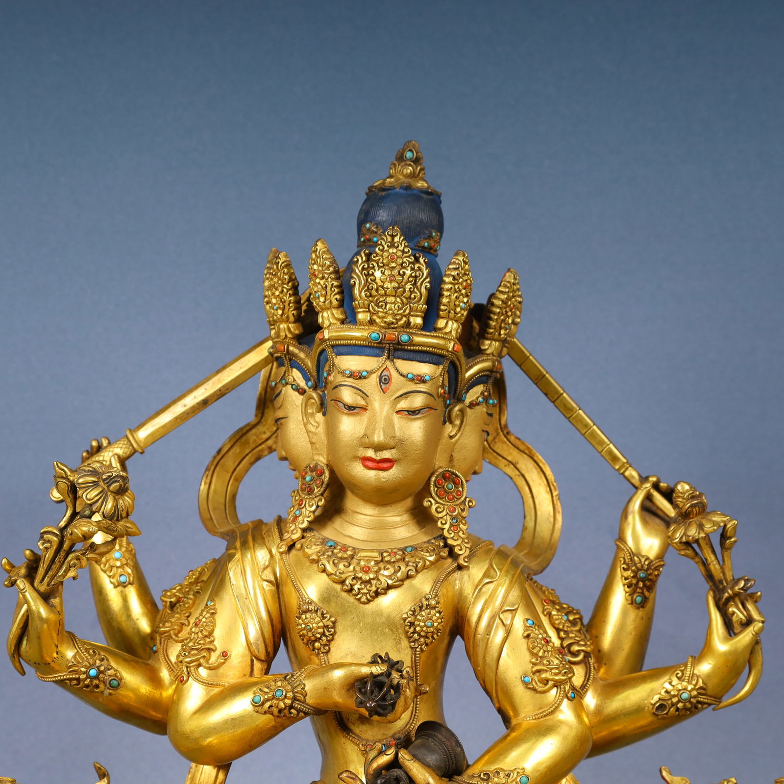 A Solemn Gilt Bronze Statue of Gautama’s Mother,Inlaid Gems and Turquoise - 2