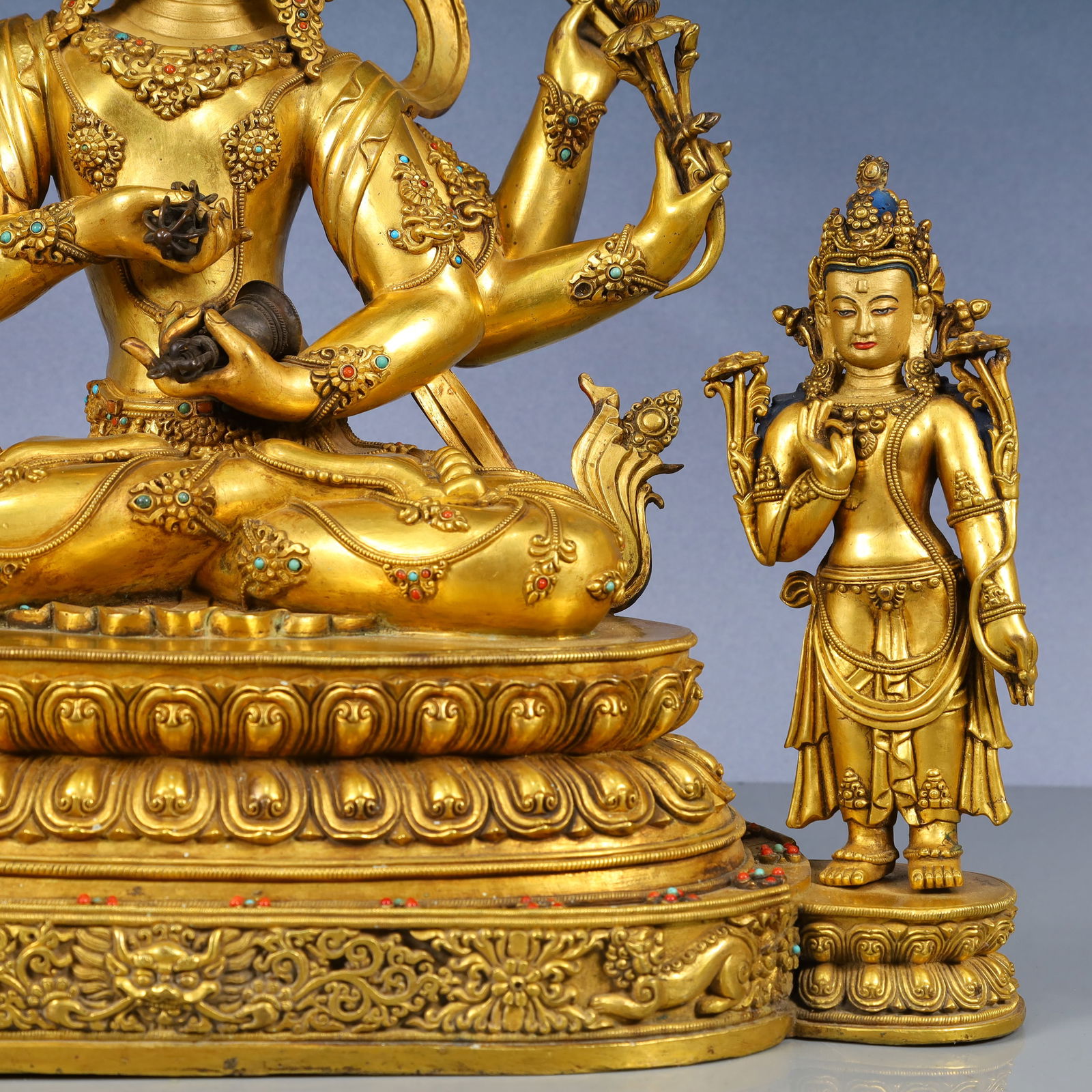 A Solemn Gilt Bronze Statue of Gautama’s Mother,Inlaid Gems and Turquoise - 4