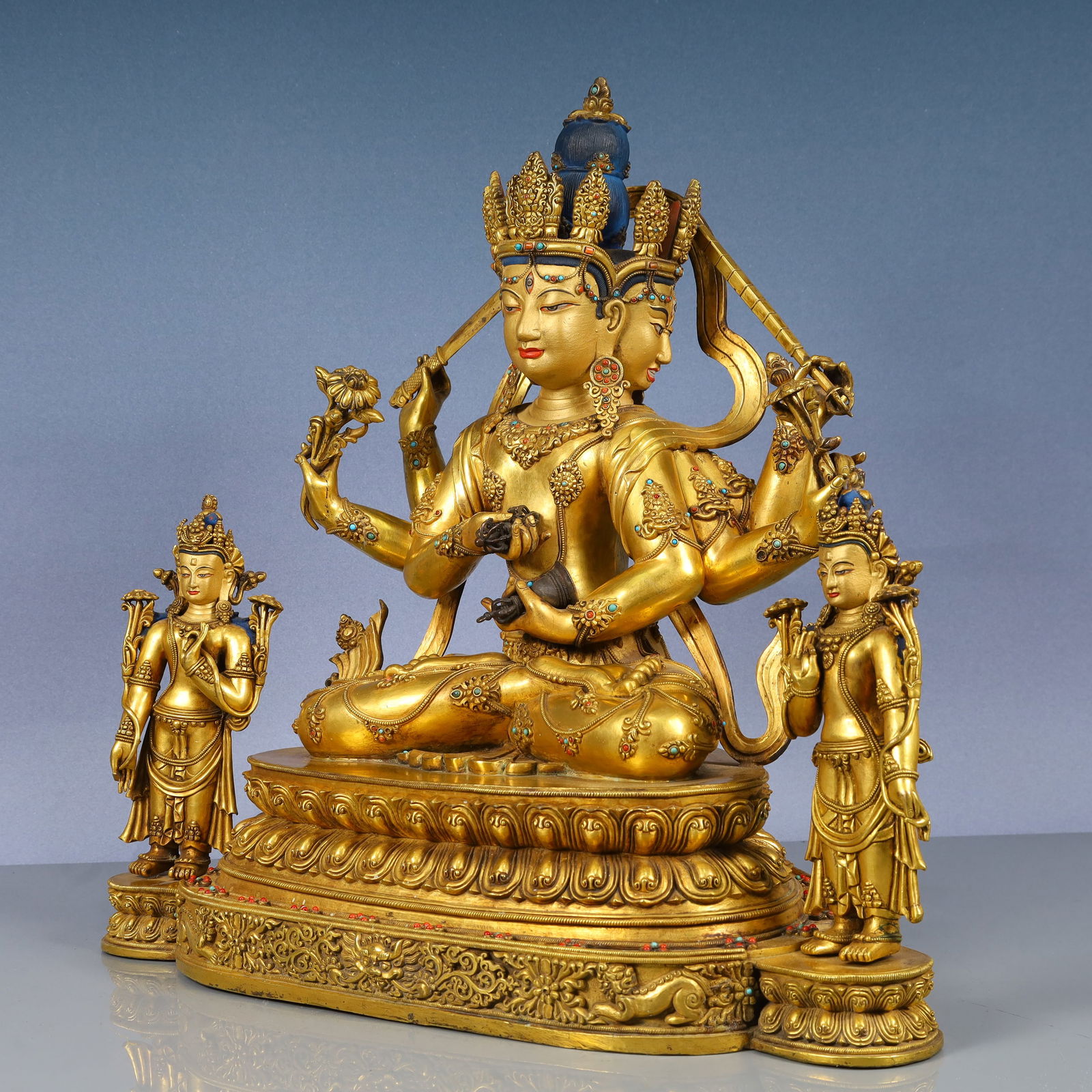 A Solemn Gilt Bronze Statue of Gautama’s Mother,Inlaid Gems and Turquoise - 5