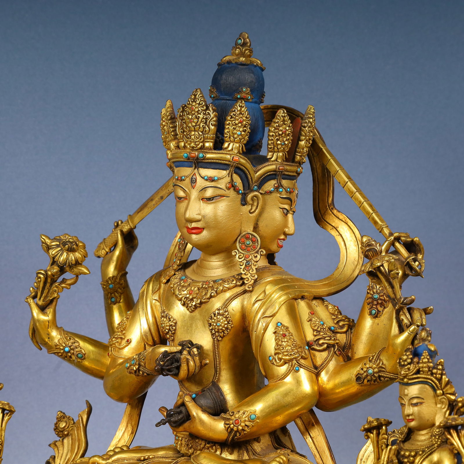 A Solemn Gilt Bronze Statue of Gautama’s Mother,Inlaid Gems and Turquoise - 6