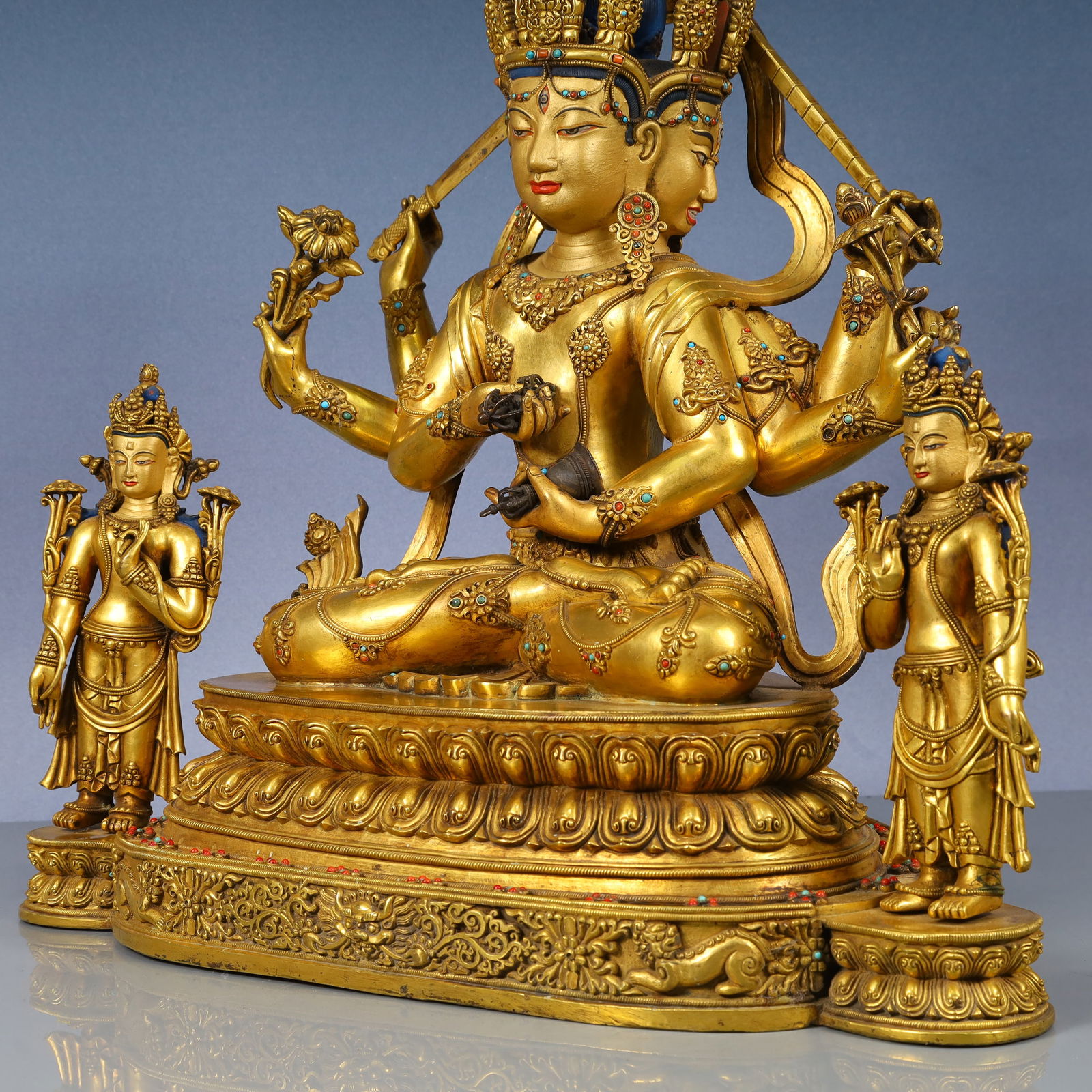 A Solemn Gilt Bronze Statue of Gautama’s Mother,Inlaid Gems and Turquoise - 7
