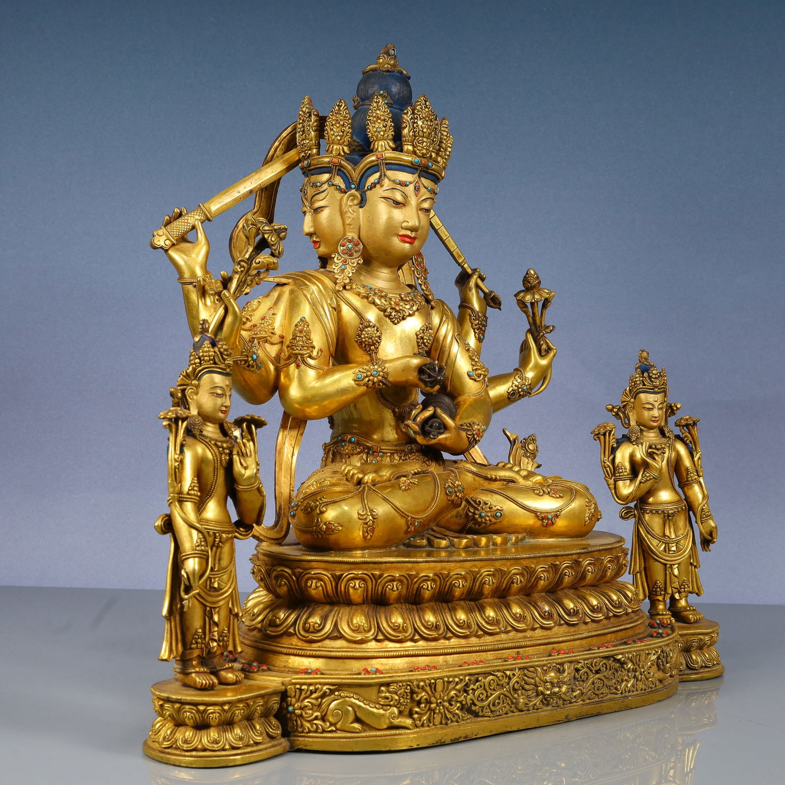 A Solemn Gilt Bronze Statue of Gautama’s Mother,Inlaid Gems and Turquoise - 8