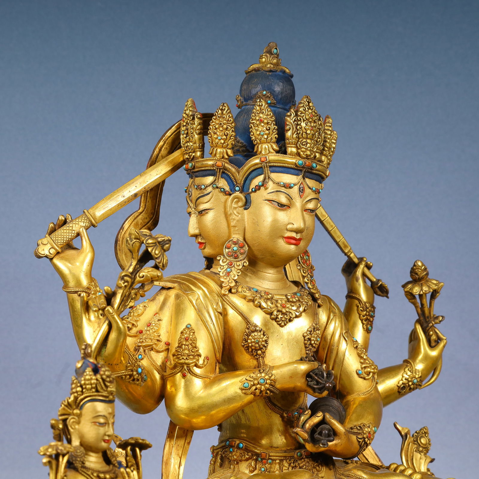 A Solemn Gilt Bronze Statue of Gautama’s Mother,Inlaid Gems and Turquoise - 9
