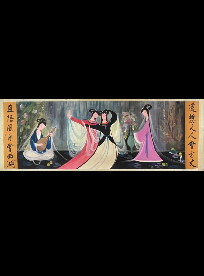 A Chinese Ink Painting of Figure and Story on Paper: A Chinese Ink Painting of Figure and Story on Paper,Lin Fengmian,Size:55.1inx157.5in 一幅中国水墨人物故事画,林风眠