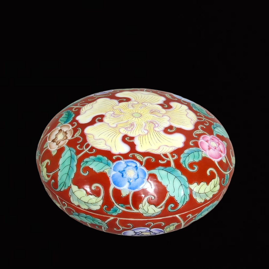 An Exquisite Coral Red Glazed Flower Pattern Box (1 of 8)