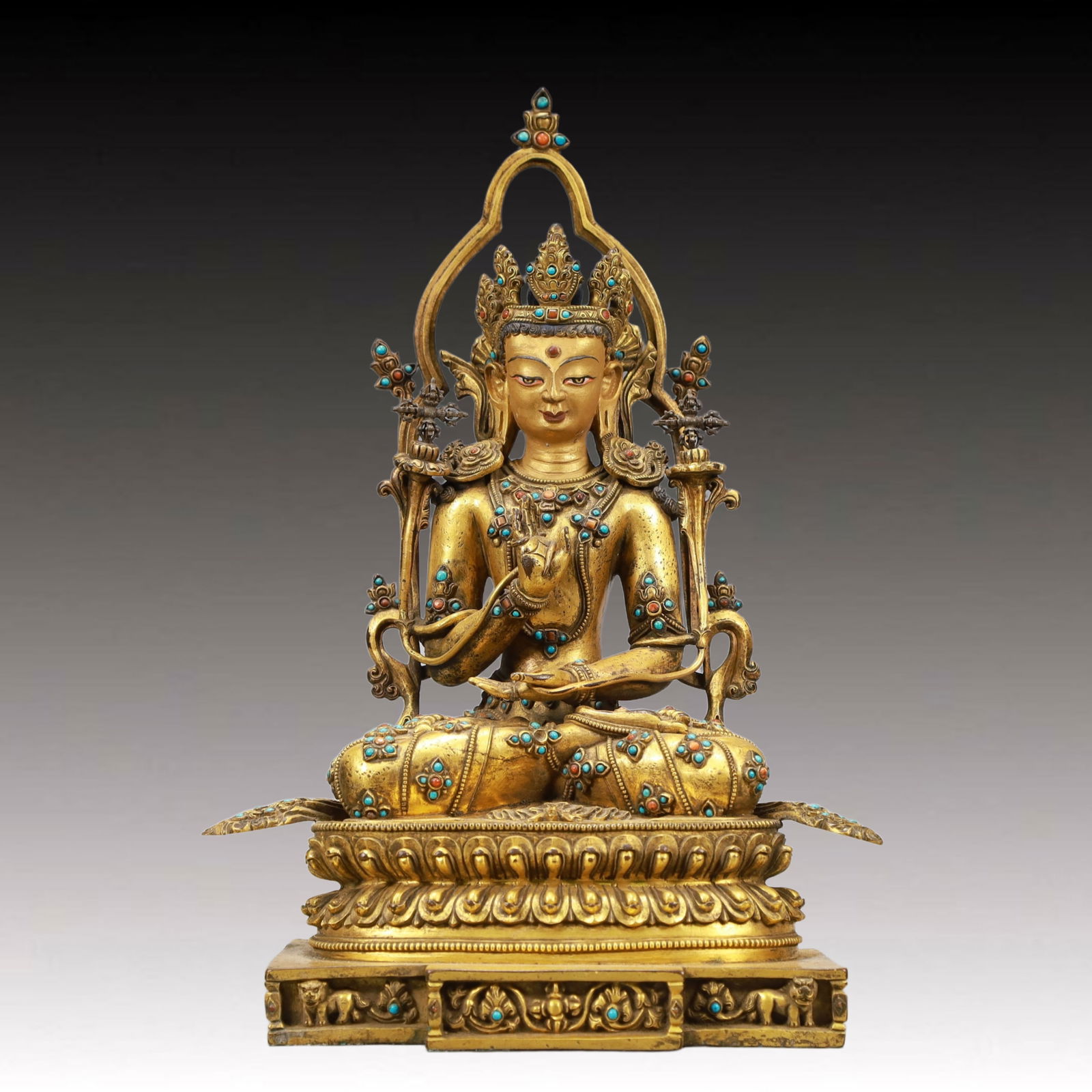 A Solemn Gilt Bronze Statue of Avalokitesvara,Inlaid Turquoise (1 of 9)