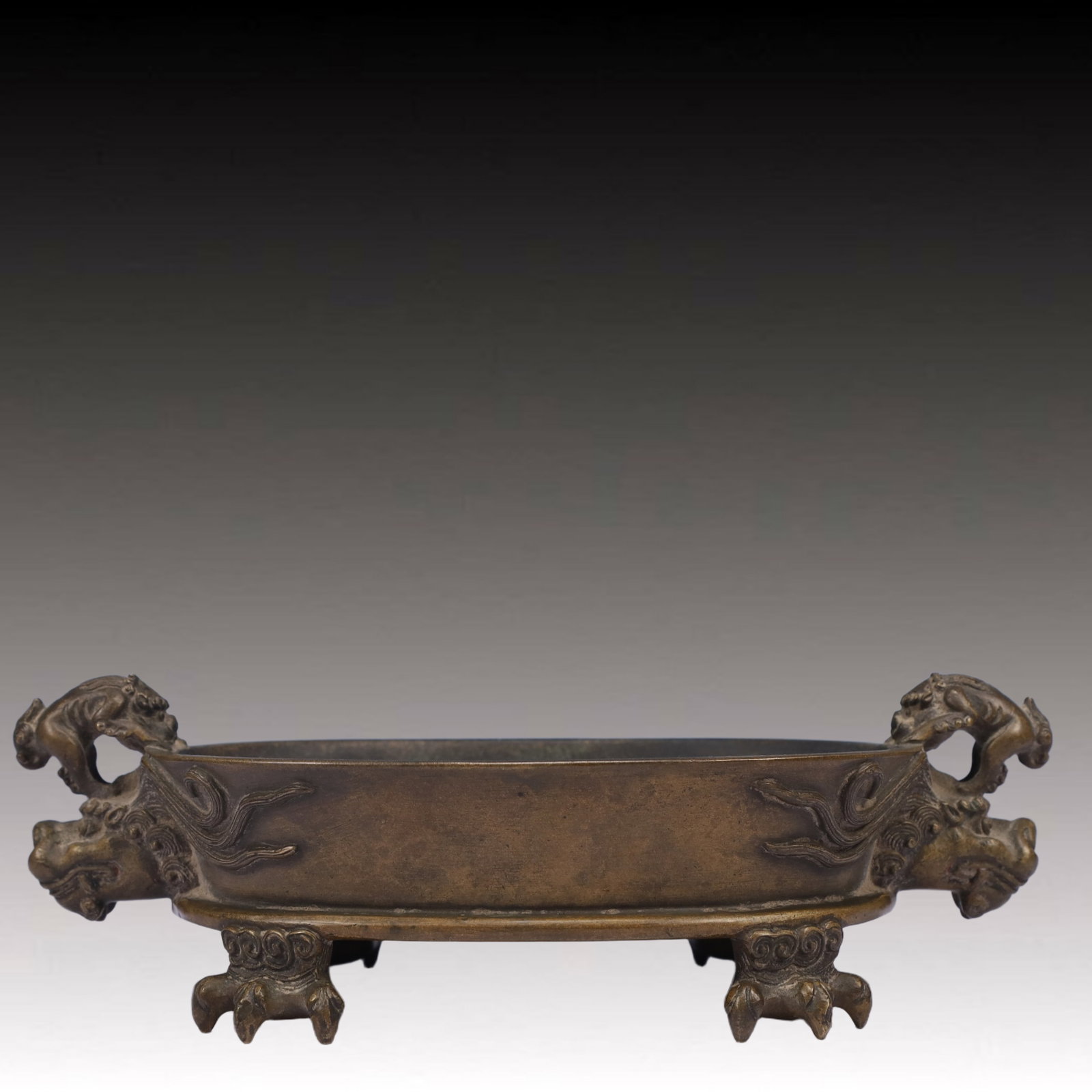 An Exquisite Bronze Auspicious Beast Pattern Beast-Ears Four Legs Censer,Qing Dynasty, (1 of 9)